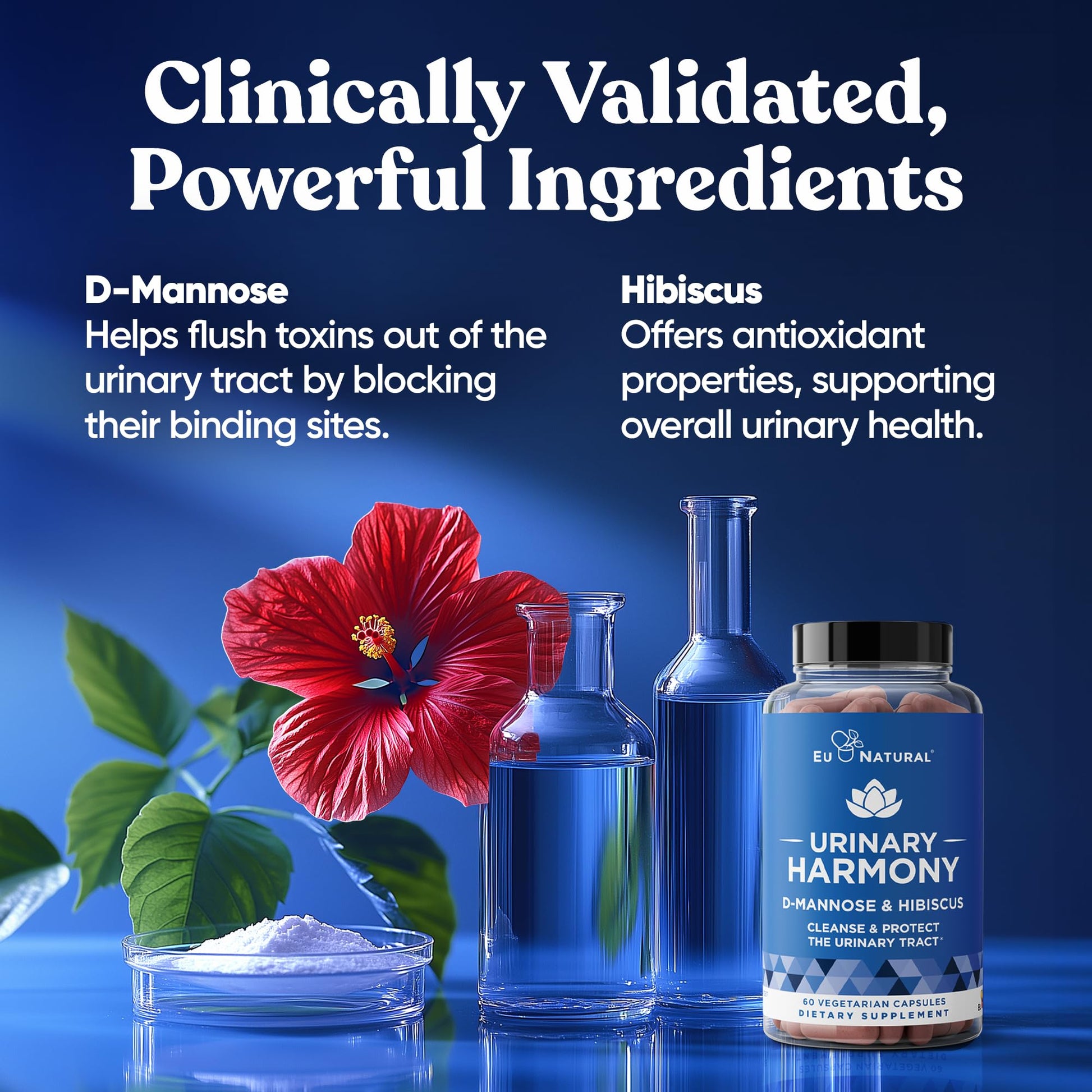 Eu Natural Urinary Harmony D-Mannose Supplement - Urinary Tract Health for Women - Fast-Acting Urinary Cleanse & Flush with Clinical-Strength D-Mannose & Hibiscus - 60 Capsules Eu Natural uk supplements