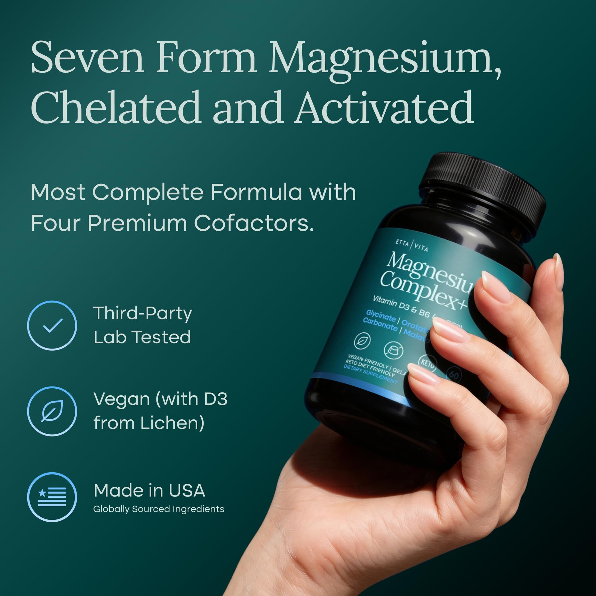 Magnesium Glycinate Complex 500mg (7-in-1) with D3, B6 (P5P) & Manganese - Multi-Form Blend - Supports Sleep & Muscle Health [Oxide-Free] Etta Vita uk supplements