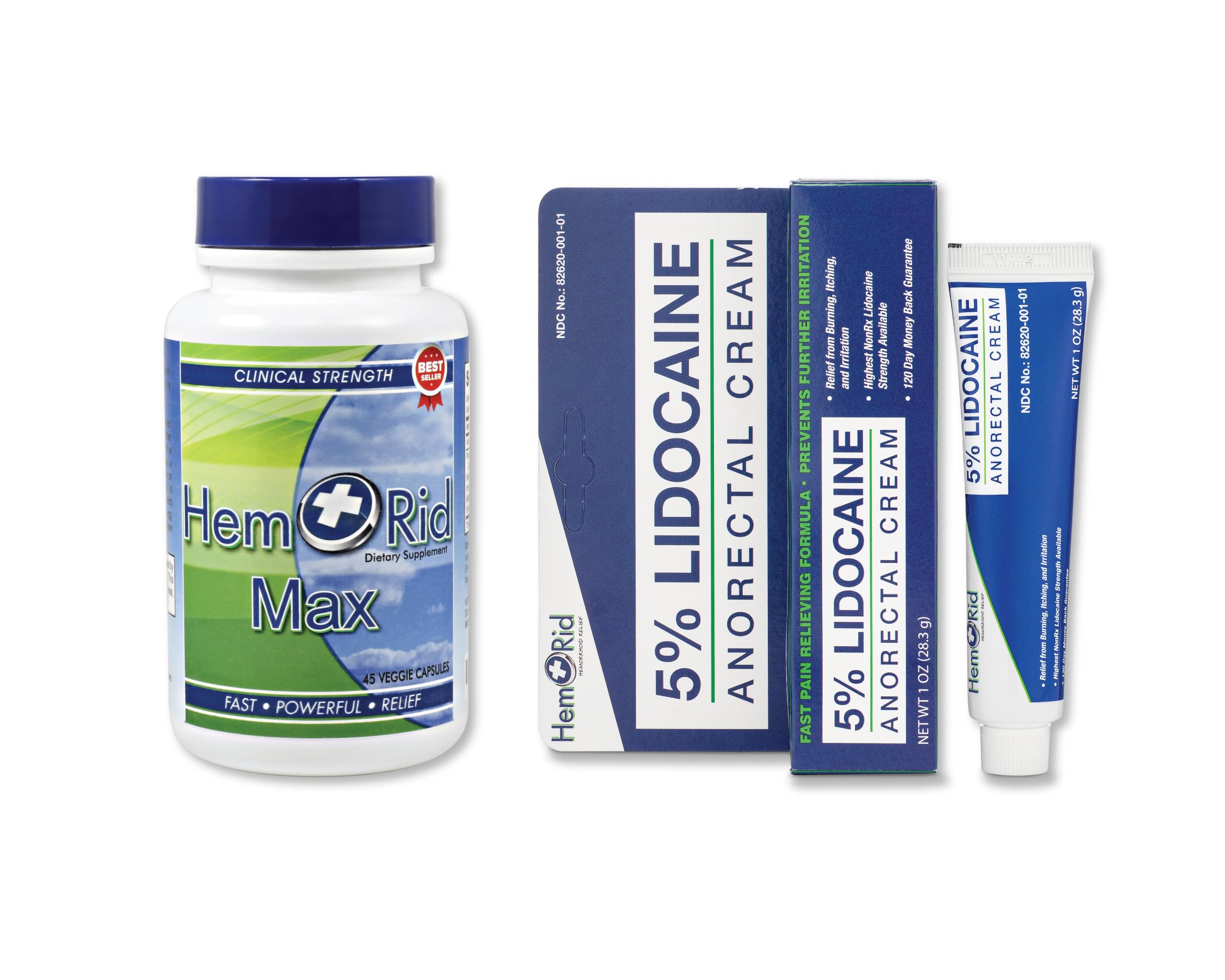 HemRid Max and Maximum Strength Lidocaine Cream - Hemorrhoid Relief Bundle for Fast Internal & External Support - Hemorrhoid Pills & Hemorrhoidal Lidocaine Cream for Rapid Comfort & Soothing Care HemRid uk supplements