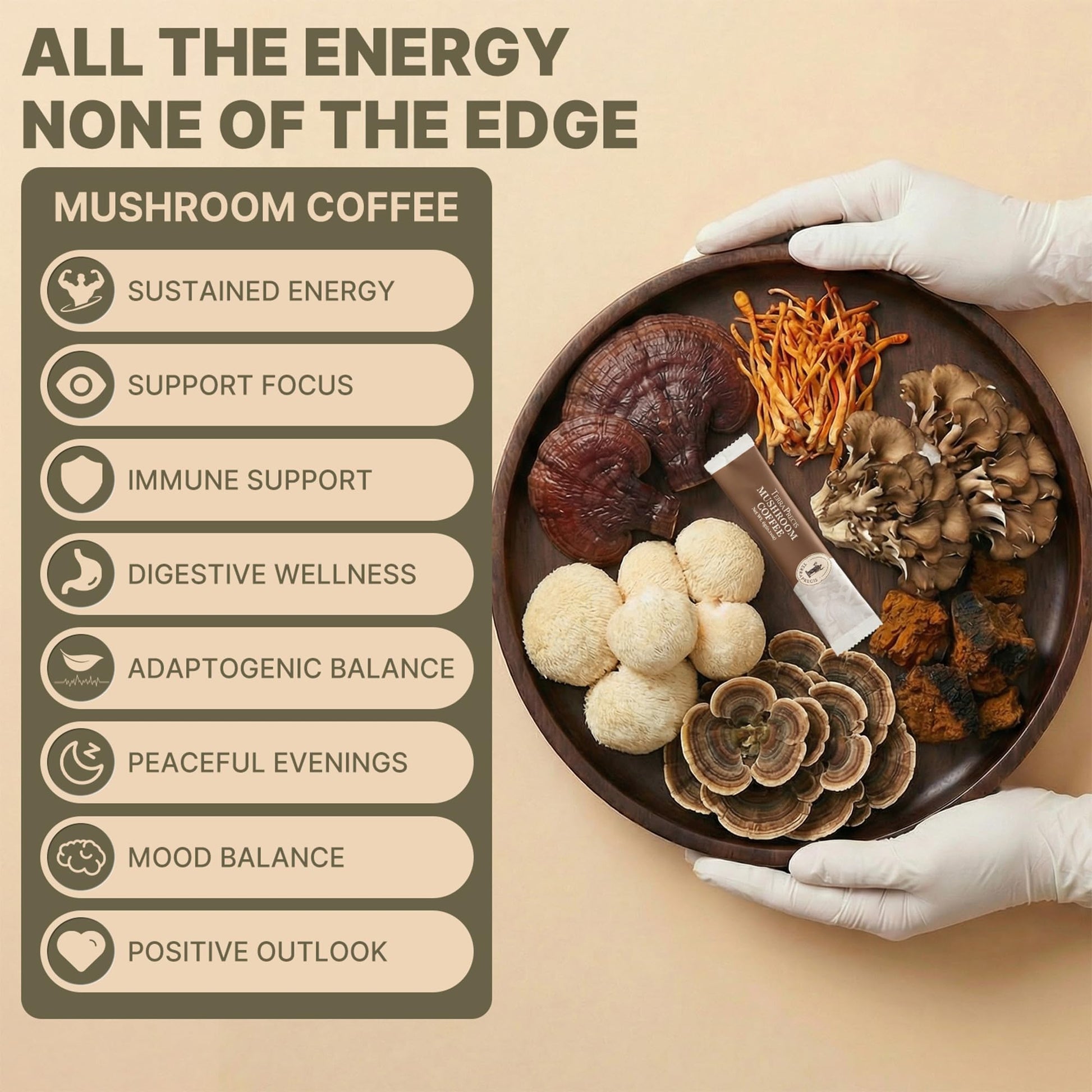TerraPrecis Mushroom Coffee with 6 Adaptogens Mushrooms Supplement for Organic Lion's Mane&Reishi,Chaga&Other, Instant Coffee with MCT Oil& Arabica for Energy,Focus&Immune Support (30 Servings) TerraPrecis uk supplements