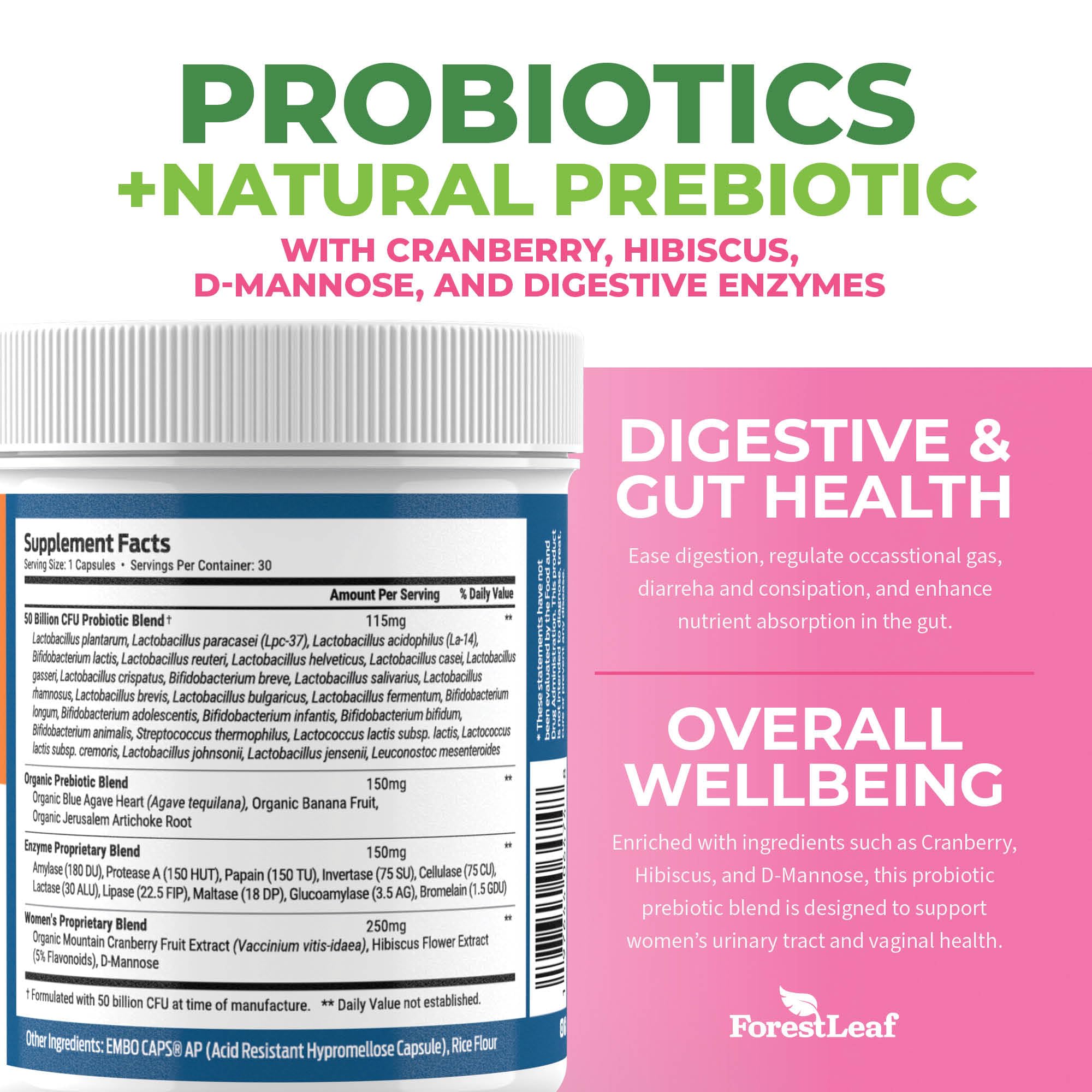 ForestLeaf Womens Probiotic 50 Billion CFU with Organic Prebiotics, Digestive Enzymes ForestLeaf uk supplements