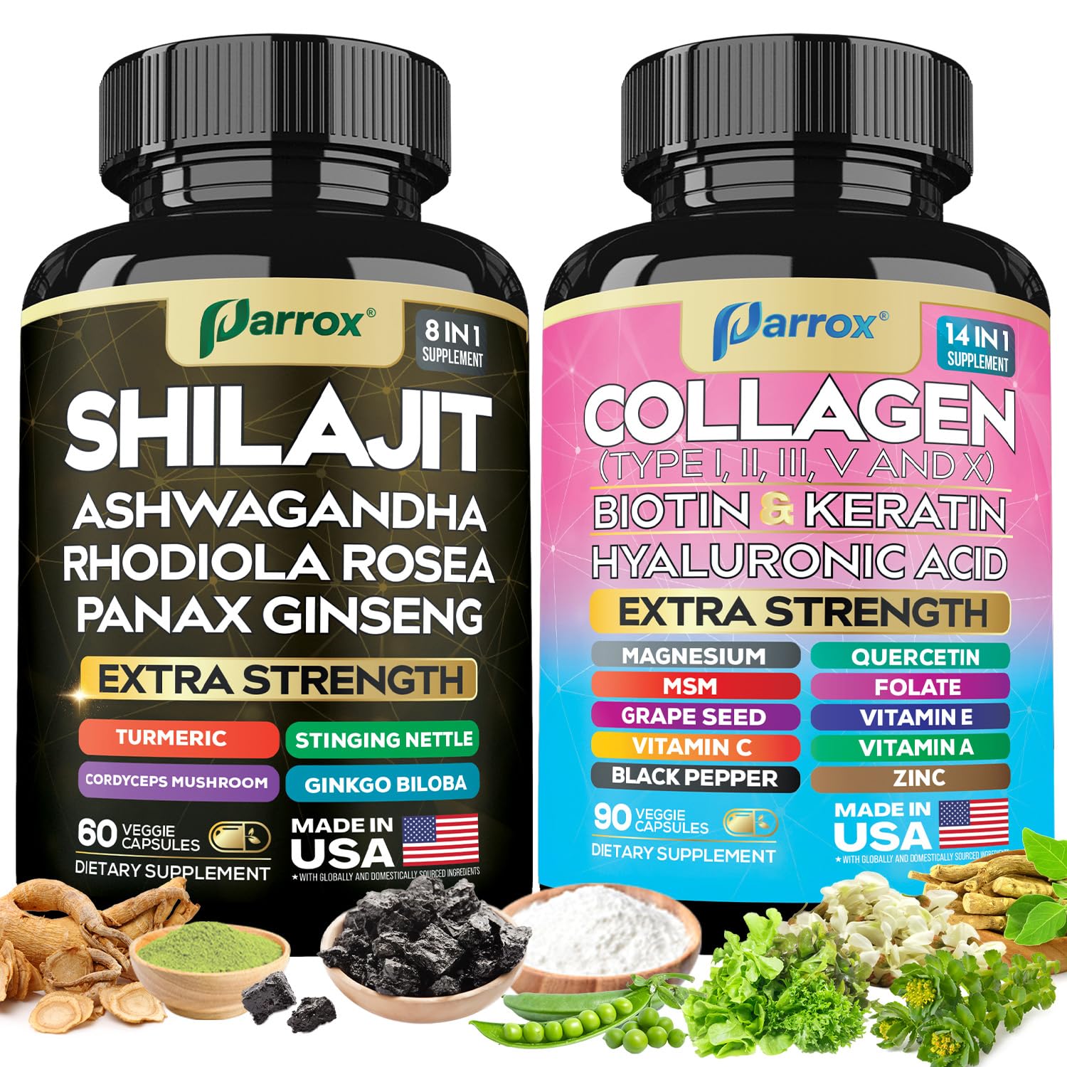 Parrox Adaptogen & Beauty Bundle – Rhodiola, Panax Ginseng, Ashwagandha, Cordyceps, Turmeric, Collagen, Biotin, Keratin, MSM, Hyaluronic Acid, Zinc, Quercetin, Vitamin C, A & E, Folate, Magnesium Parrox uk supplements