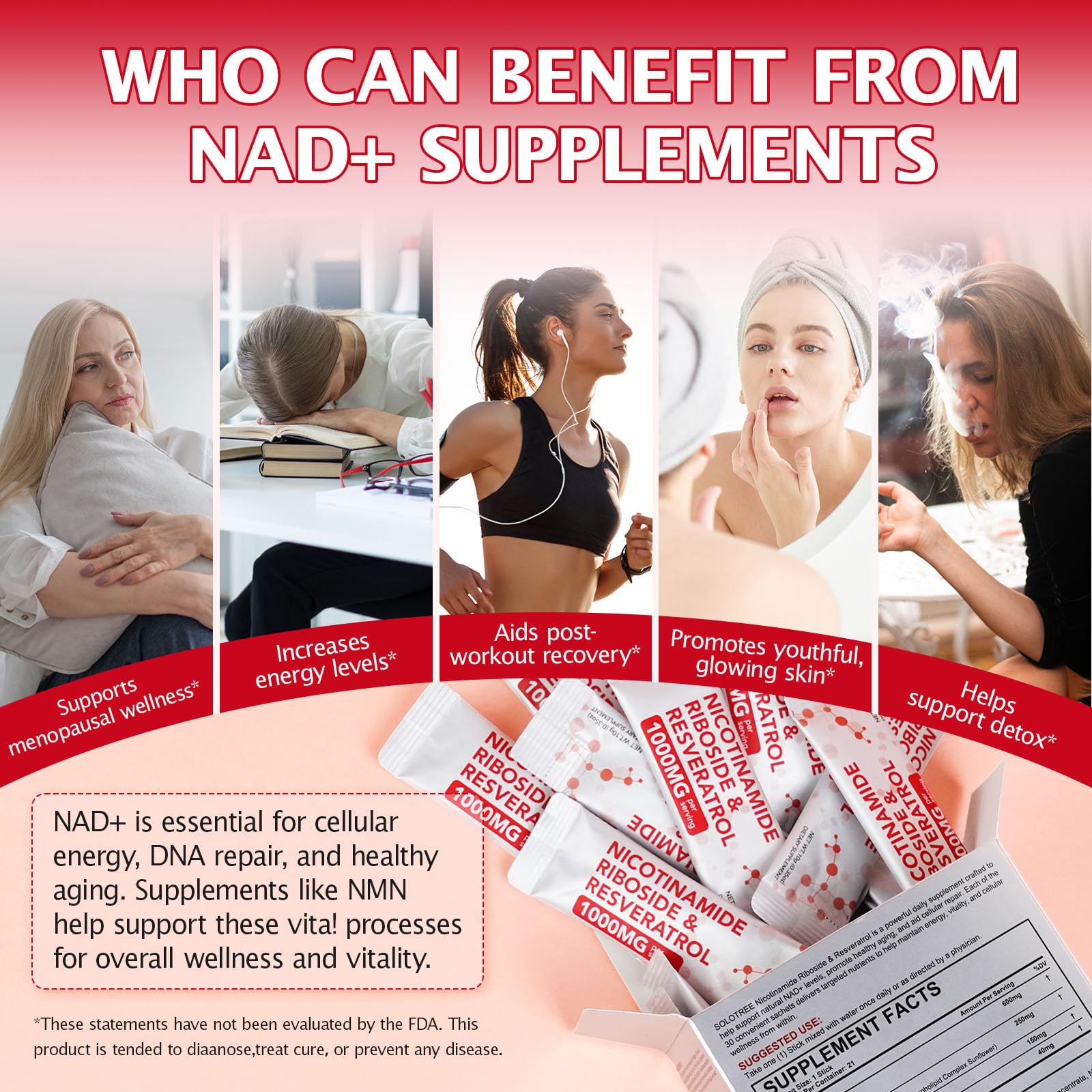 NAD+ Supplement 1000mg Liquid Packets 21pcs, Nicotinamide Riboside Resveratrol, NAD Supplements for Women Men, Anti-Aging, Repairs Cells, Support Natural Vitality Nyloriaine uk supplements