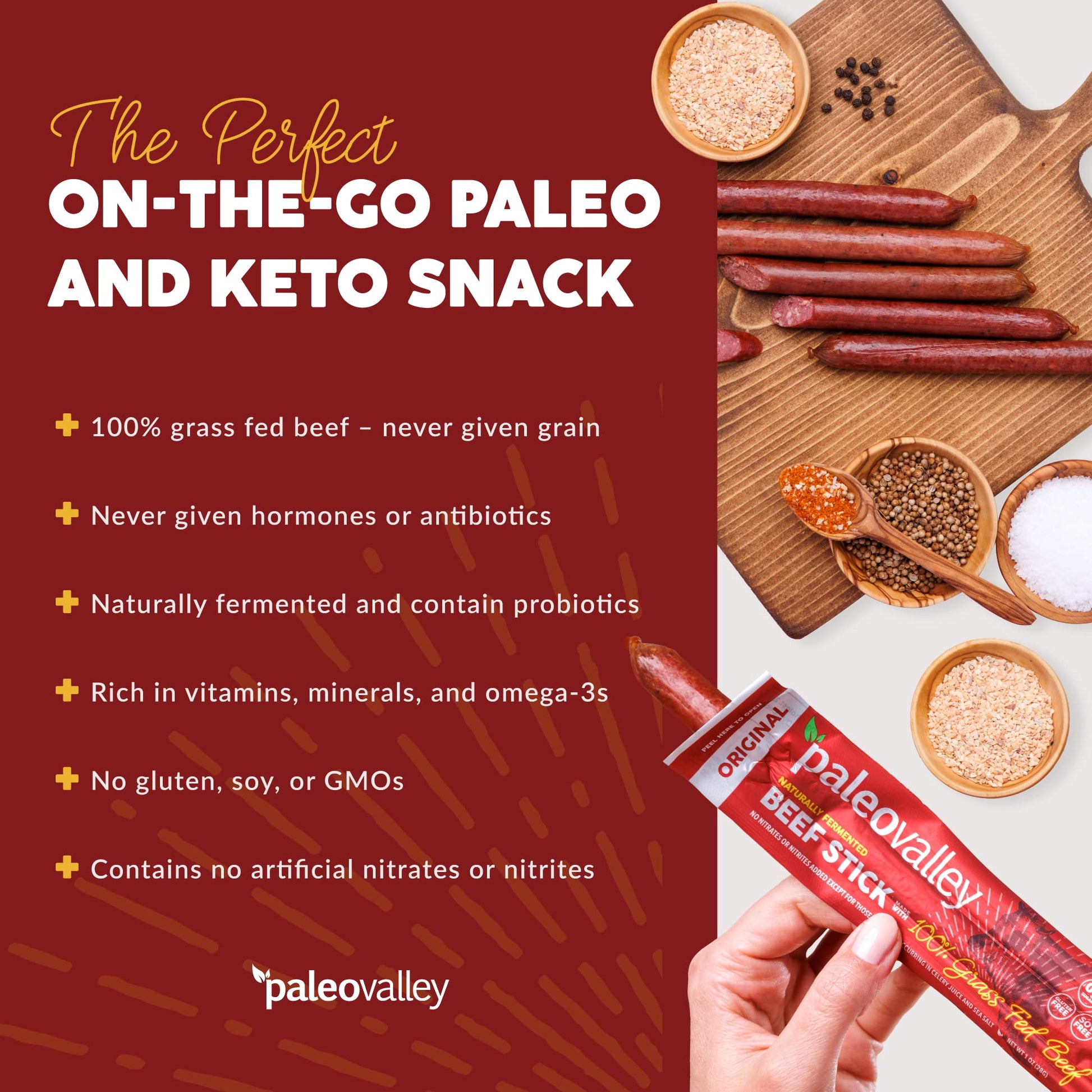 Paleovalley 100% Grass Fed Original Beef Sticks - Delicious Gluten Free Beef Snack - High Protein Keto Friendly Paleovalley uk supplements