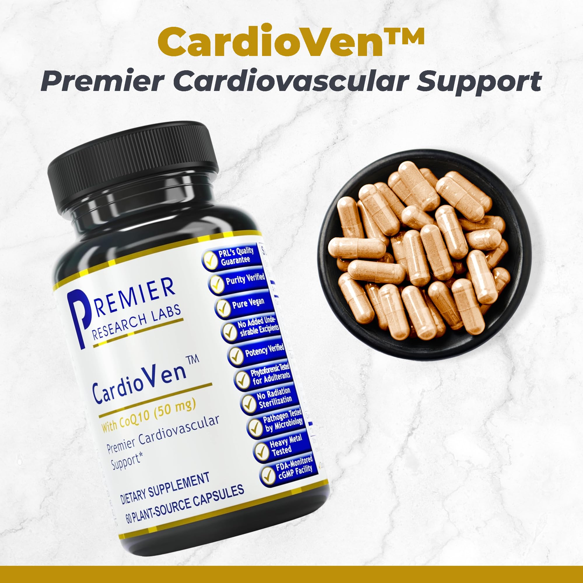 Premier Research Labs CardioVen - CoQ10, Coenzyme Q10, Co Q 10 Supplement 50mg, Ubiquinol with Chlorella, Tocotrienol & Cayenne Pepper for Heart Health, Antioxidant Support - 60 Vegetarian Capsules Premier Research Labs uk supplements