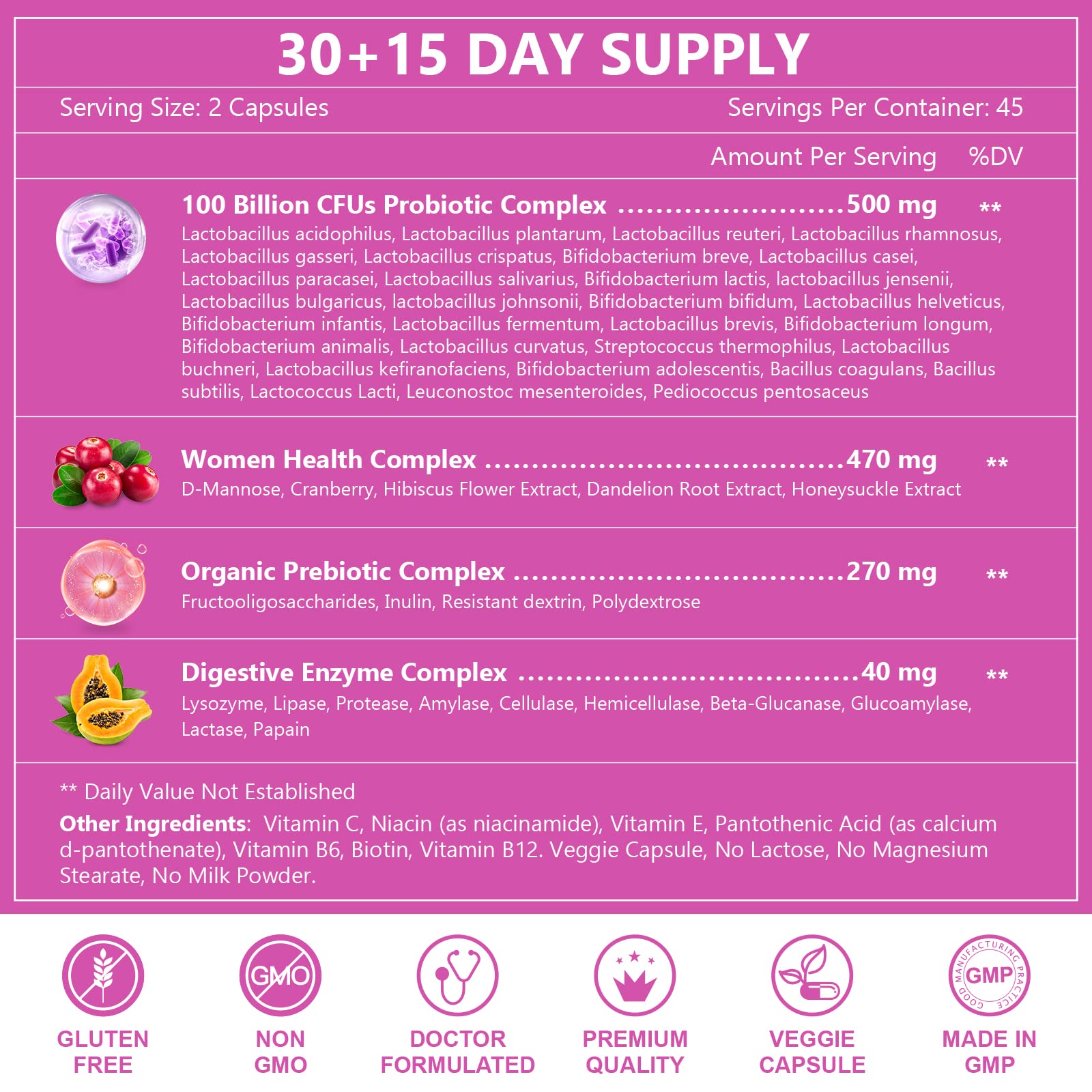 Probiotics for Women Digestive Health, 100 Billion CFUs Probiotic with Digestive Enzymes NATURE TARGET uk supplements
