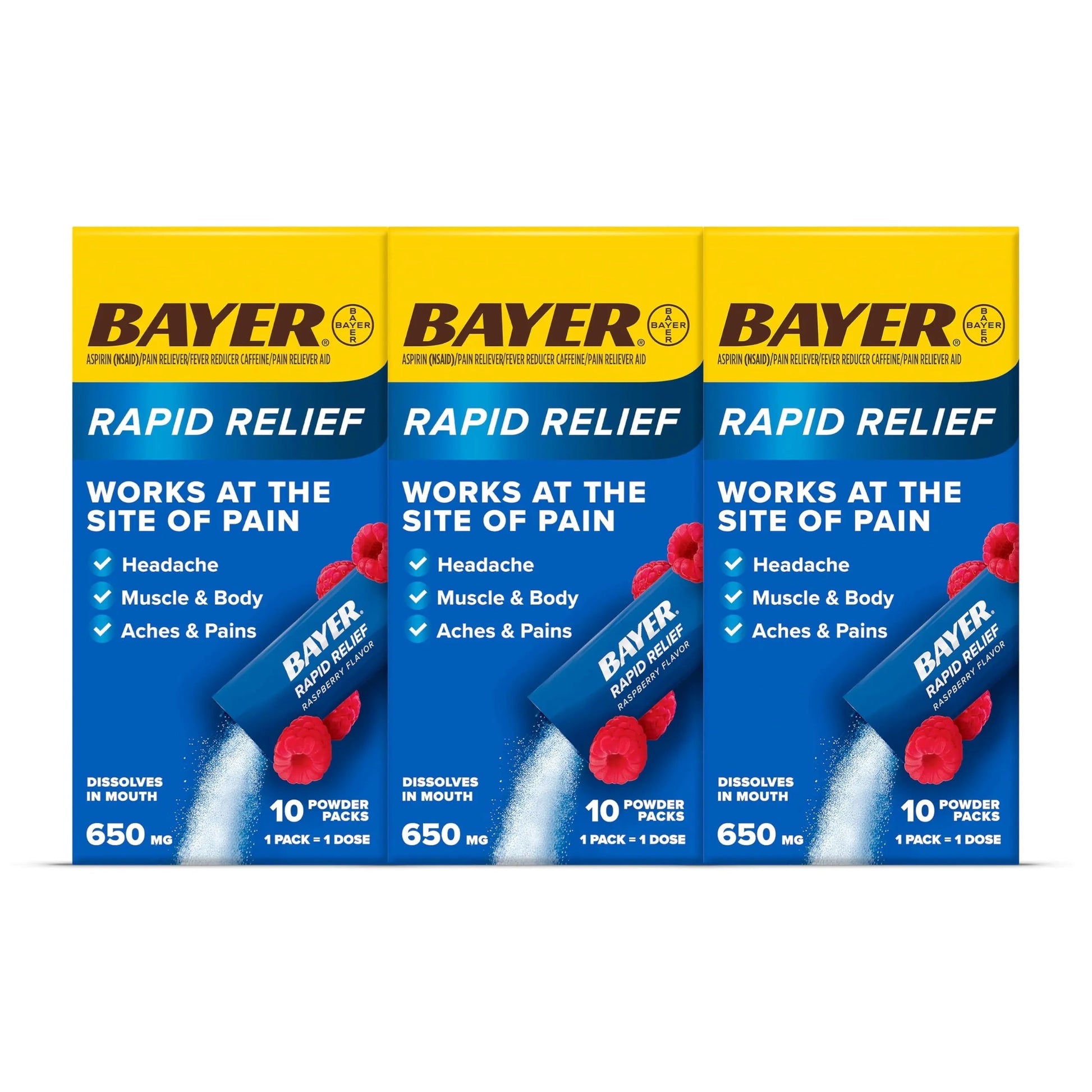 Bayer® Rapid Relief, Dissolvable Raspberry Flavor, Powder Packs with Aspirin & Caffeine, Fast Acting Headache Relief, Muscle and Body Pain Reliever, 30ct Bayer uk supplements