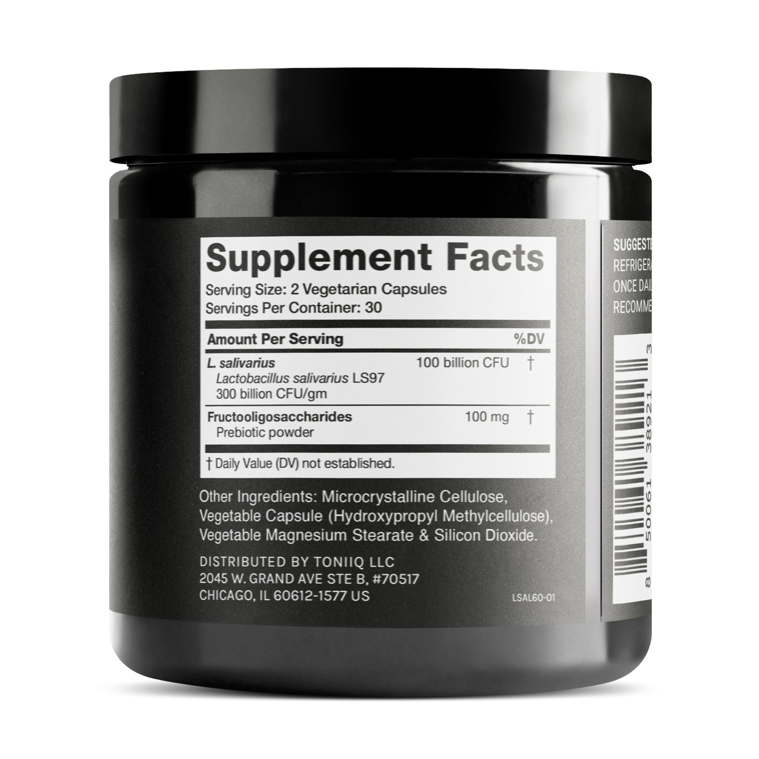 Toniiq 100 Billion CFU Lactobacillus Salivarius Probiotic - Highest Verified CFU Count - Third-Party Lab Tested for Potency - 60 Vegetarian Capsules - 30 Servings - TQ Verified Toniiq uk supplements