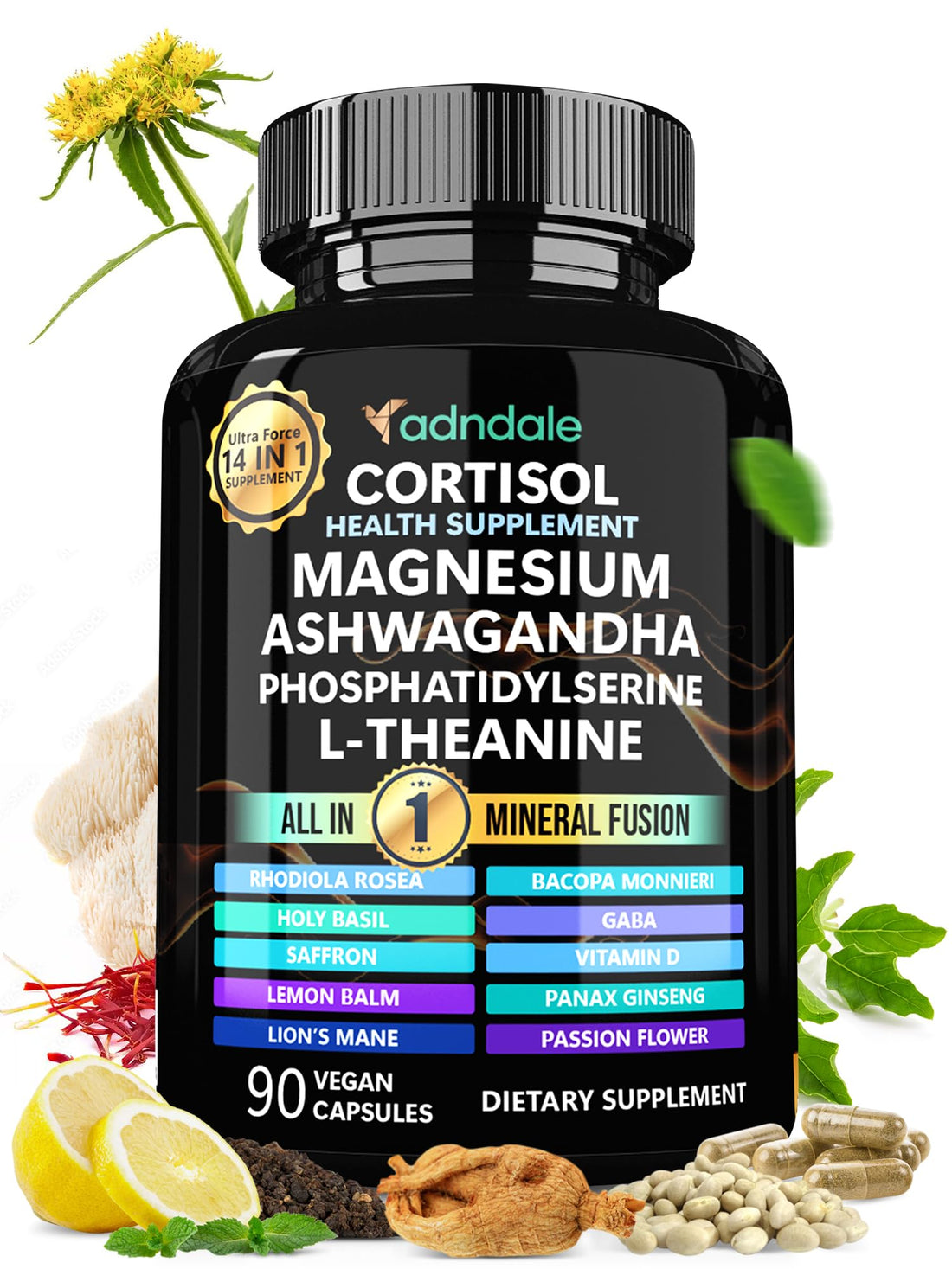 Adndale Cortisol Supplements for Women. Cortisol Reducer 14-in-1 Ashwagandha Supplement with Magnesium Glycinate, L-Theanine & More. 90 Capsules. Adndale uk supplements