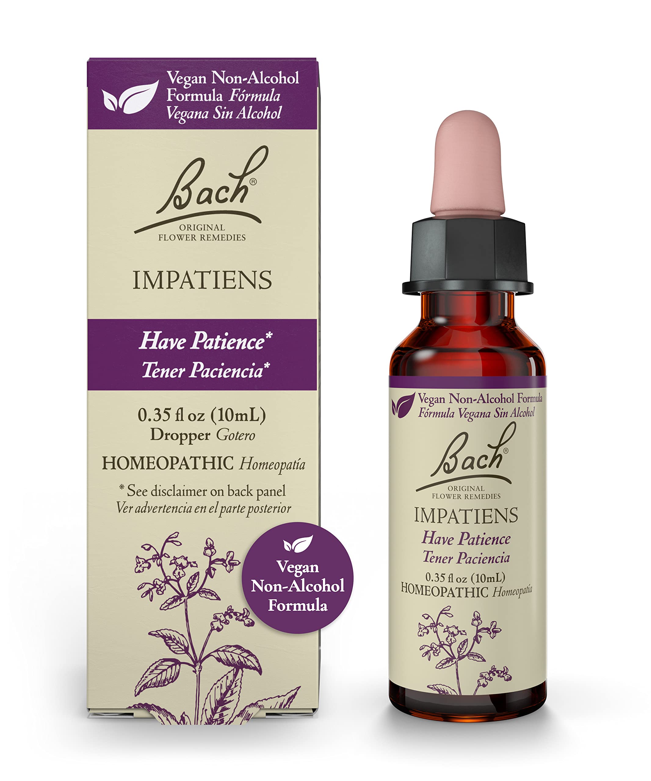 Bach Original Flower Remedies, Impatiens for Patience (Non-Alcohol Formula), Natural Homeopathic Bach uk supplements