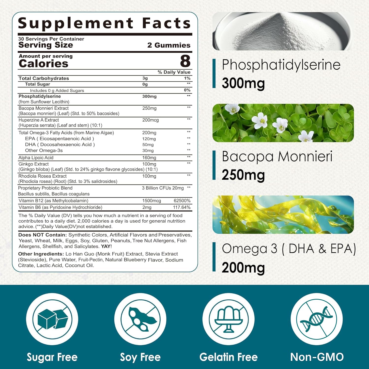 Phosphatidylserine - Nootropic Brian Supplement, Focus & Energy Gummies+ Bacopa Monnieri, Omega 3, Huperzine A, Methyl B12 & B6 for Seniors, Gamers, Workers, Non-GMO, Caffeine-Free, Sugar Free, 2 Pack Nextdia uk supplements