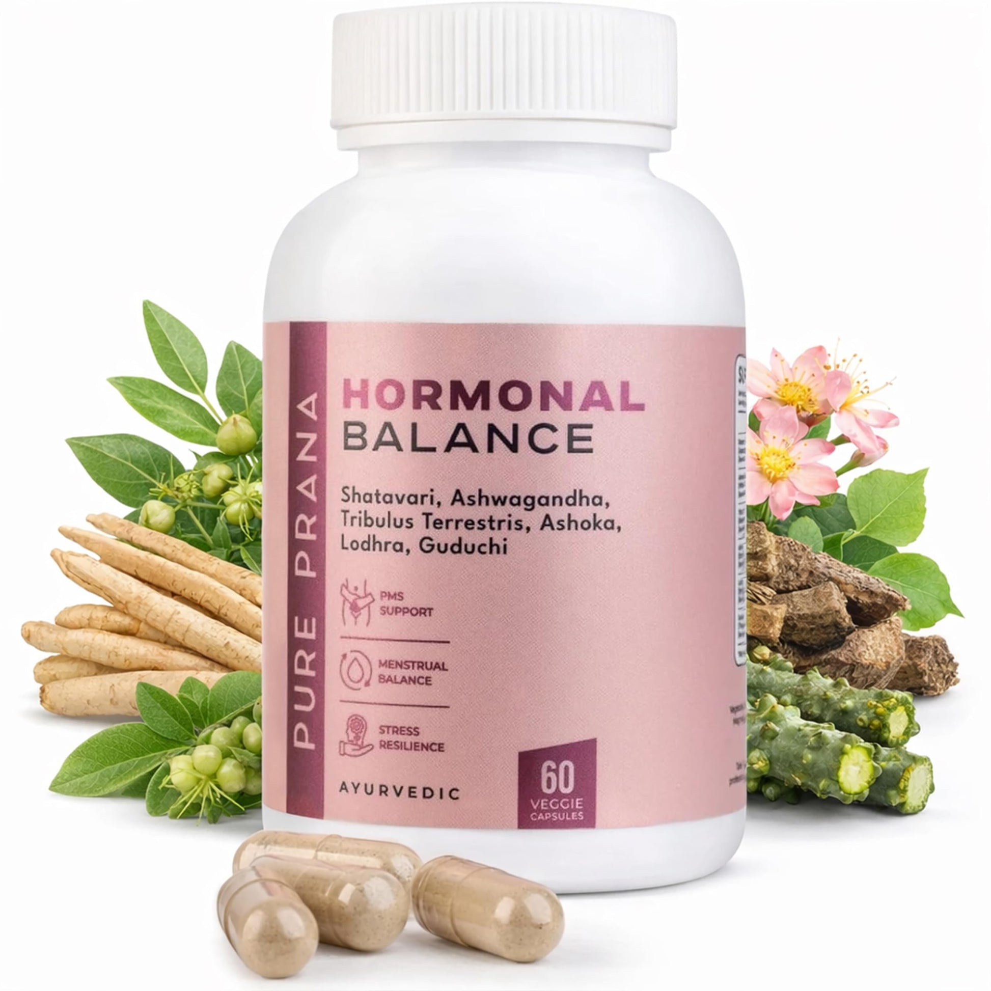Pure Prana Ayurvedic Hormone Balance for Women - Shatavari & Ashwagandha Supplement for PMS Relief & Menstrual Support - Menopause, Perimenopause & Cortisol Support - 60 Capsules Pure Prana uk supplements