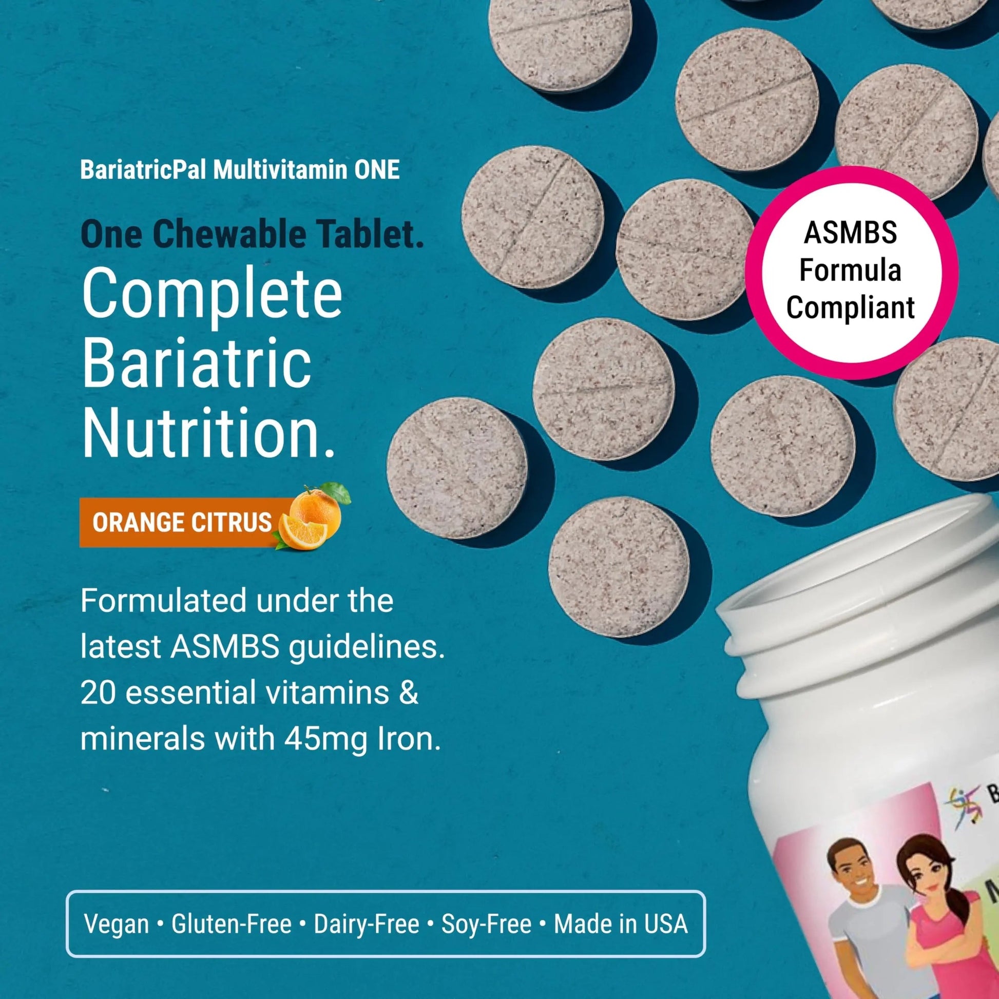 BariatricPal Multivitamin ONE 1 per Day! Bariatric Multivitamin Chewable with 45 mg of Iron | Orange Citrus | Vitamin for Bariatric Surgery Patients BariatricPal uk supplements
