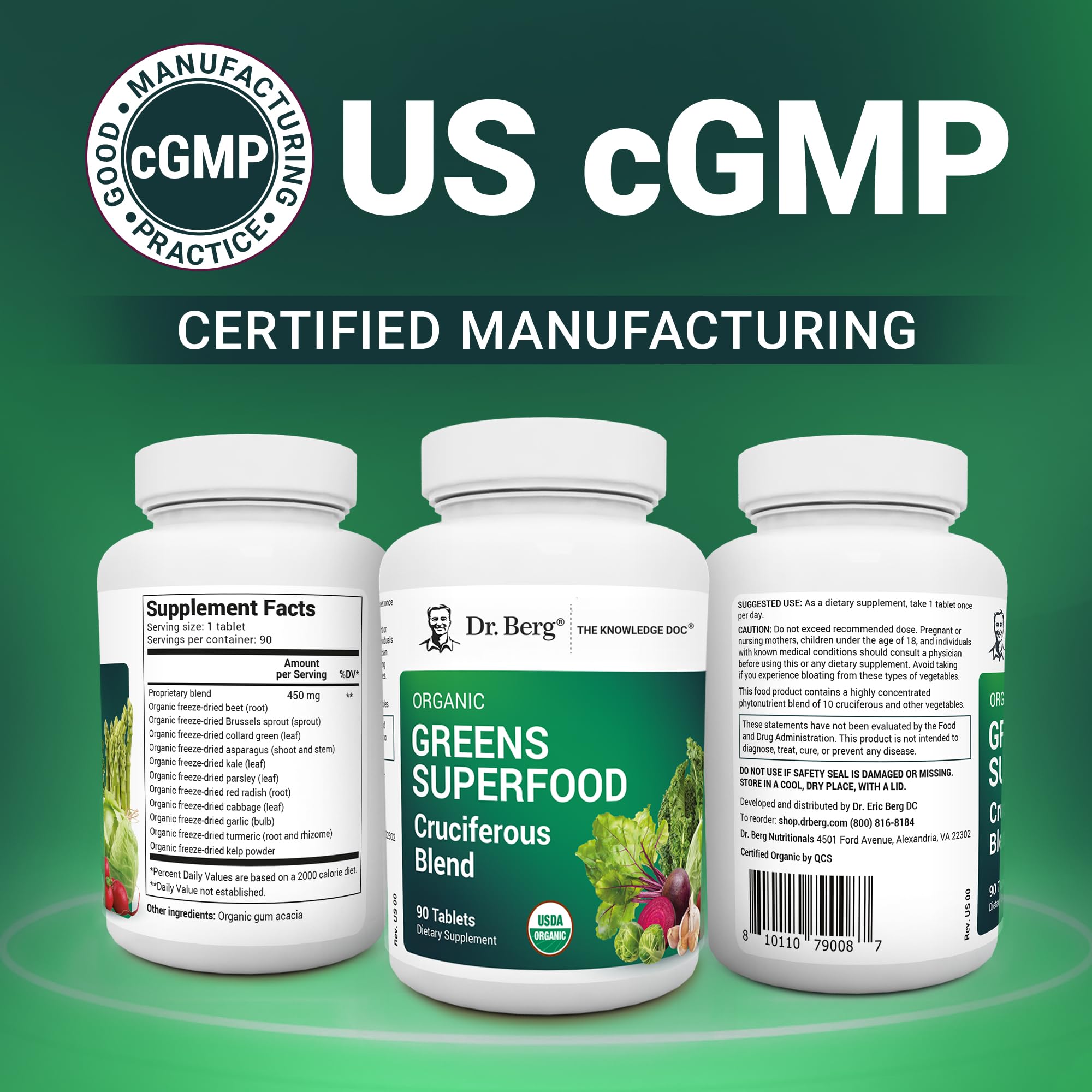 Dr. Berg's Greens Superfood Cruciferous Vegetable Tablets - Vegetable Supplements for Adults w/ 11 Phytonutrient Super Greens - Energy, Immune System & Liver Veggie Tablets - 90 Tablet Dr. Berg Nutritionals uk supplements