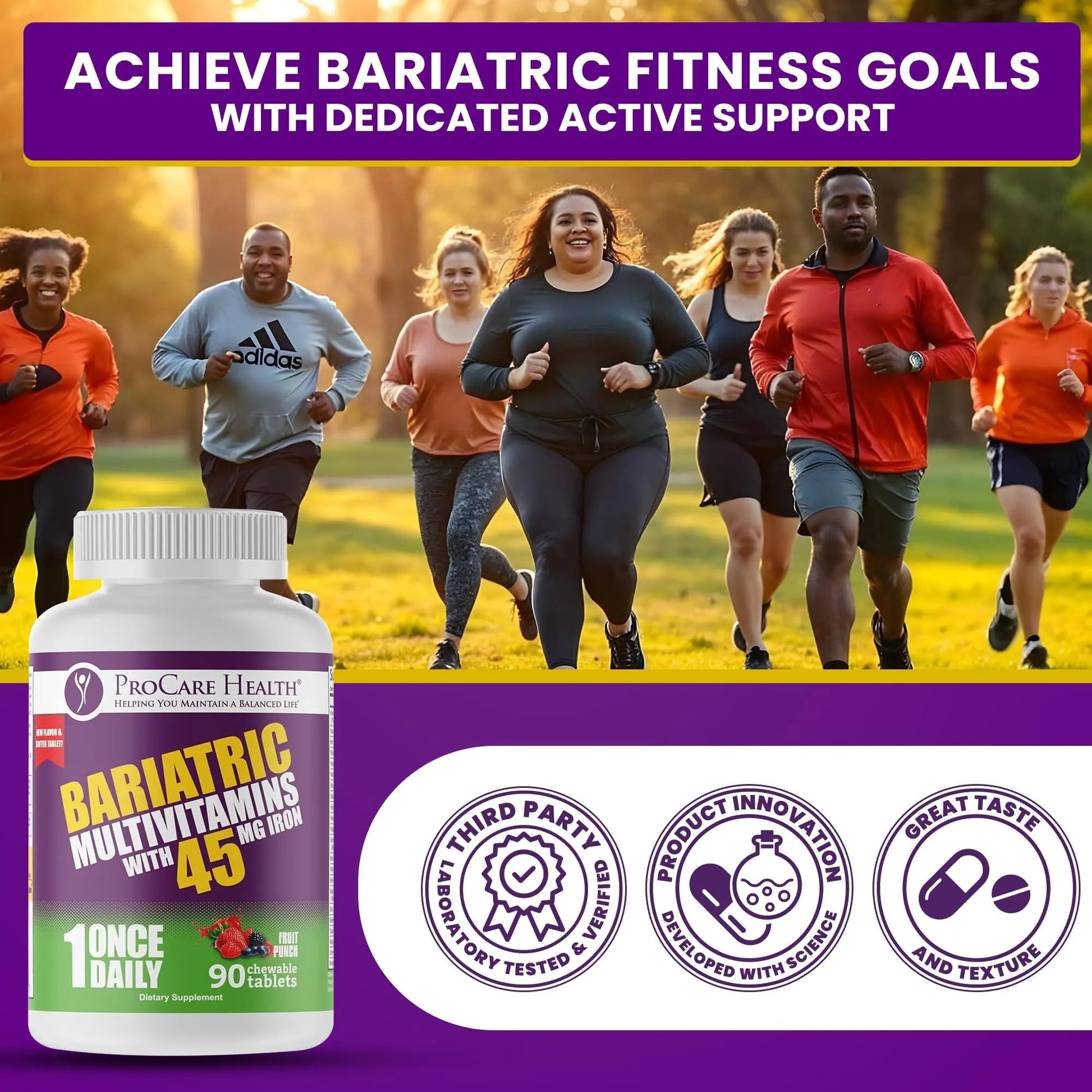 Procare Health Bariatric Multivitamin with Iron 45mg Chewable (90 Tablets) - Fruit Punch Flavor Bariatric Multivitamin Chewable Pills for Gastric Bypass ProCare Health uk supplements