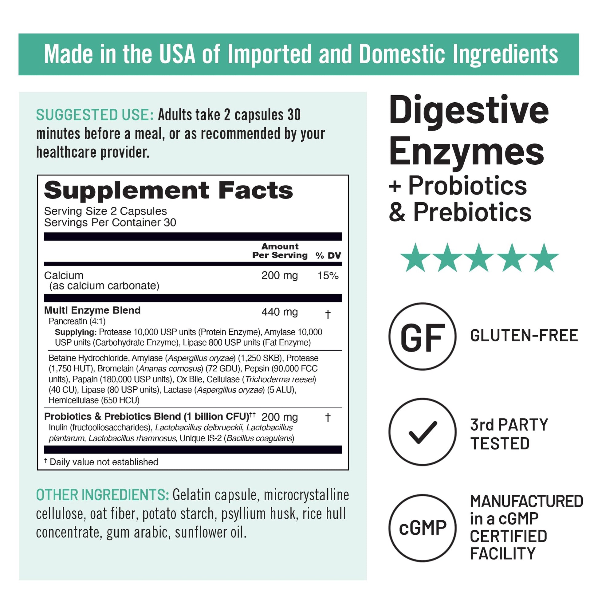 NatureWise Digestive Enzymes - Multi Enzymes with Probiotics + Prebiotics - Post Mealtime Comfort & Bloating Support + Aids Digestion and Gut Health - Soy-Free, Non-GMO - 60 Capsules[1-Month Supply] NatureWise uk supplements