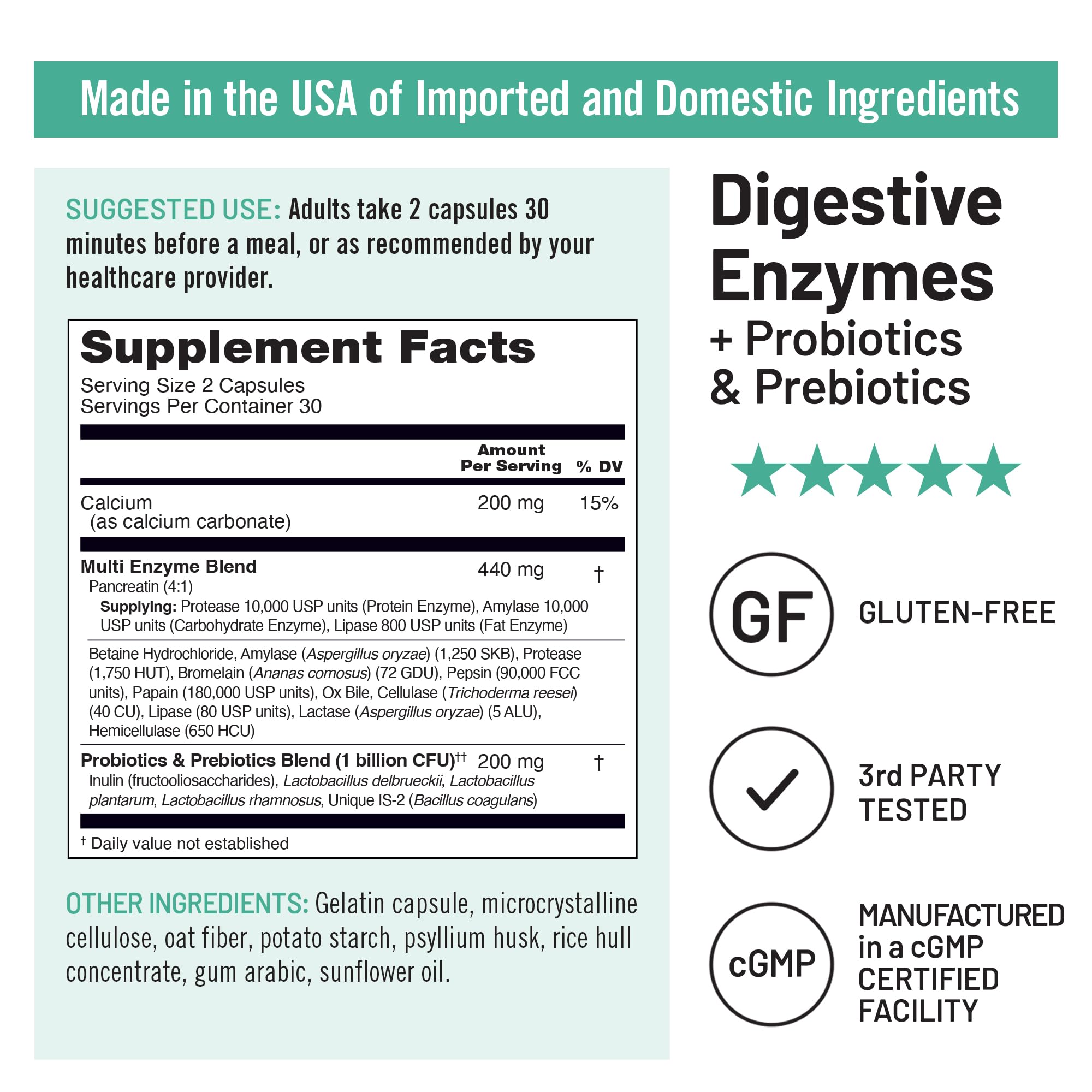 NatureWise Digestive Enzymes - Multi Enzymes with Probiotics + Prebiotics - Post Mealtime Comfort & Bloating Support + Aids Digestion and Gut Health - Soy-Free, Non-GMO - 60 Capsules[1-Month Supply] NatureWise uk supplements