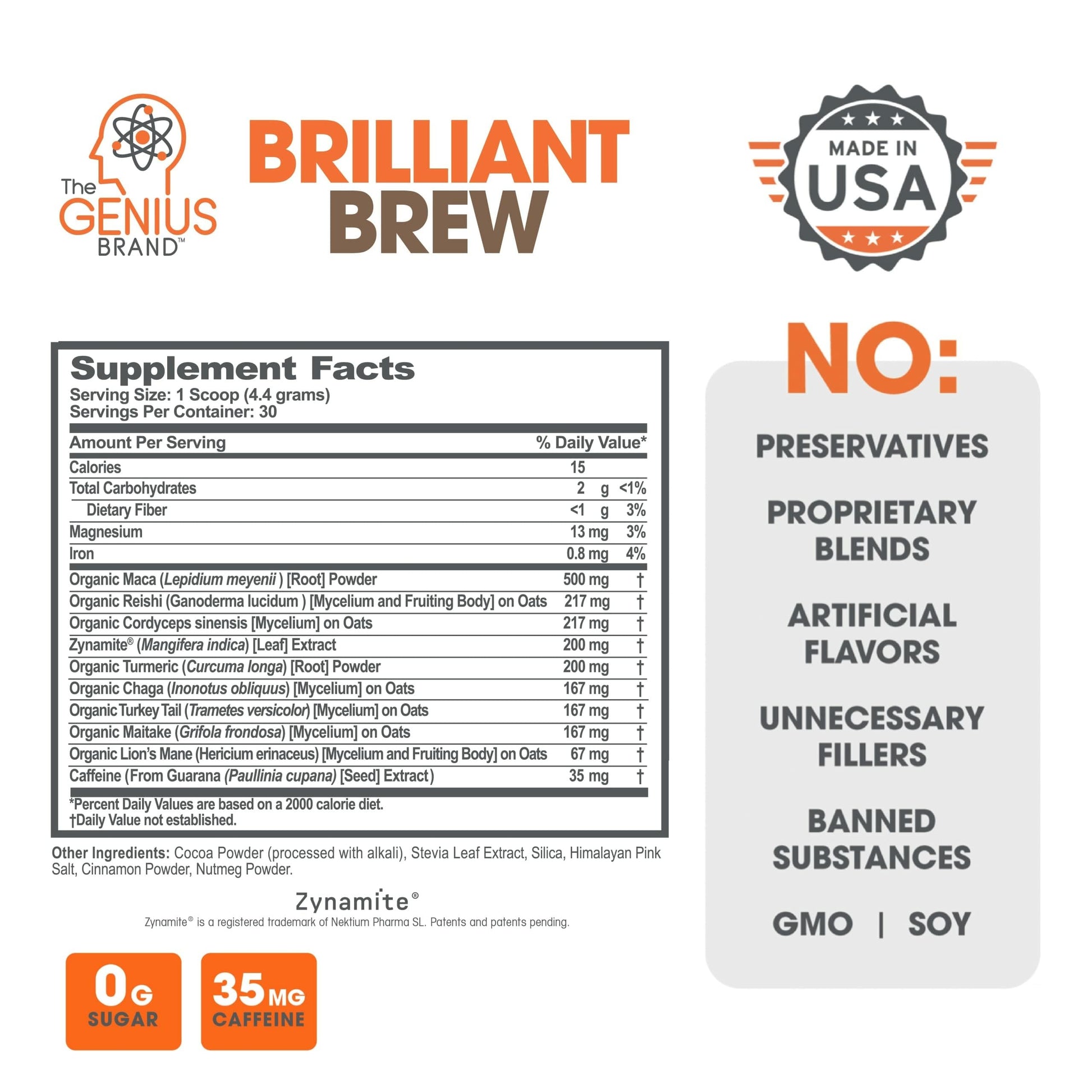 The Genius Brand Genius Brilliant Brew - Natural Coffee Substitute for Clear Thinking, Energy & Immune Support - No Crash or Jitters - Powered by Nootropics - Non-GMO - 30 Servings - Sweet Cocoa The Genius Brand uk supplements