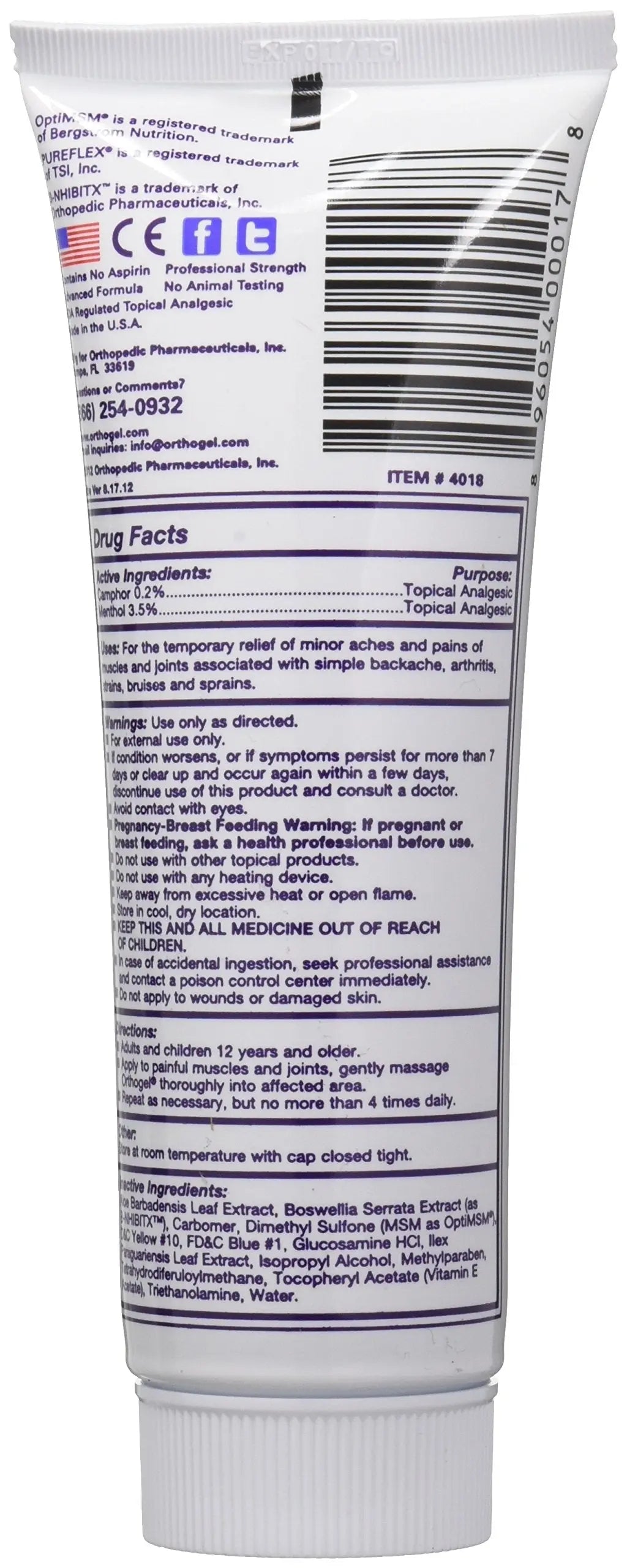 Orthogel Advanced Pain Relief Gel Tube, 4 oz. Orthogel uk supplements