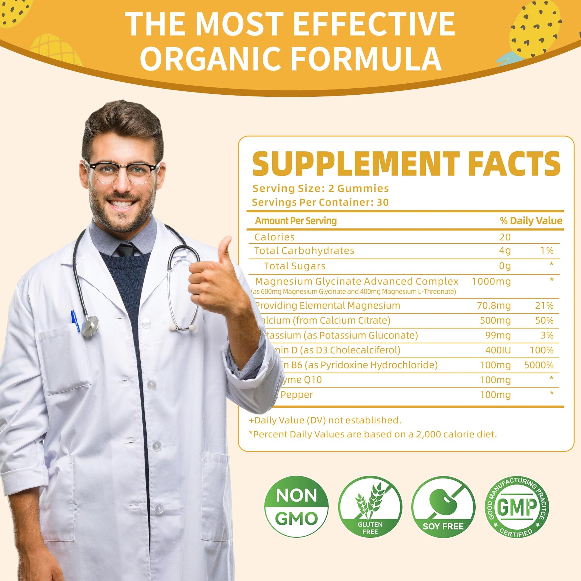 Magnesium Glycinate Gummies 1000mg - Sugar Free Magnesium Potassium Supplement with Vitamin D, B6, CoQ10 for Calm Mood & Sleep Support - 60 Pineapple Gummies -1 Pack Natures Aid uk supplements