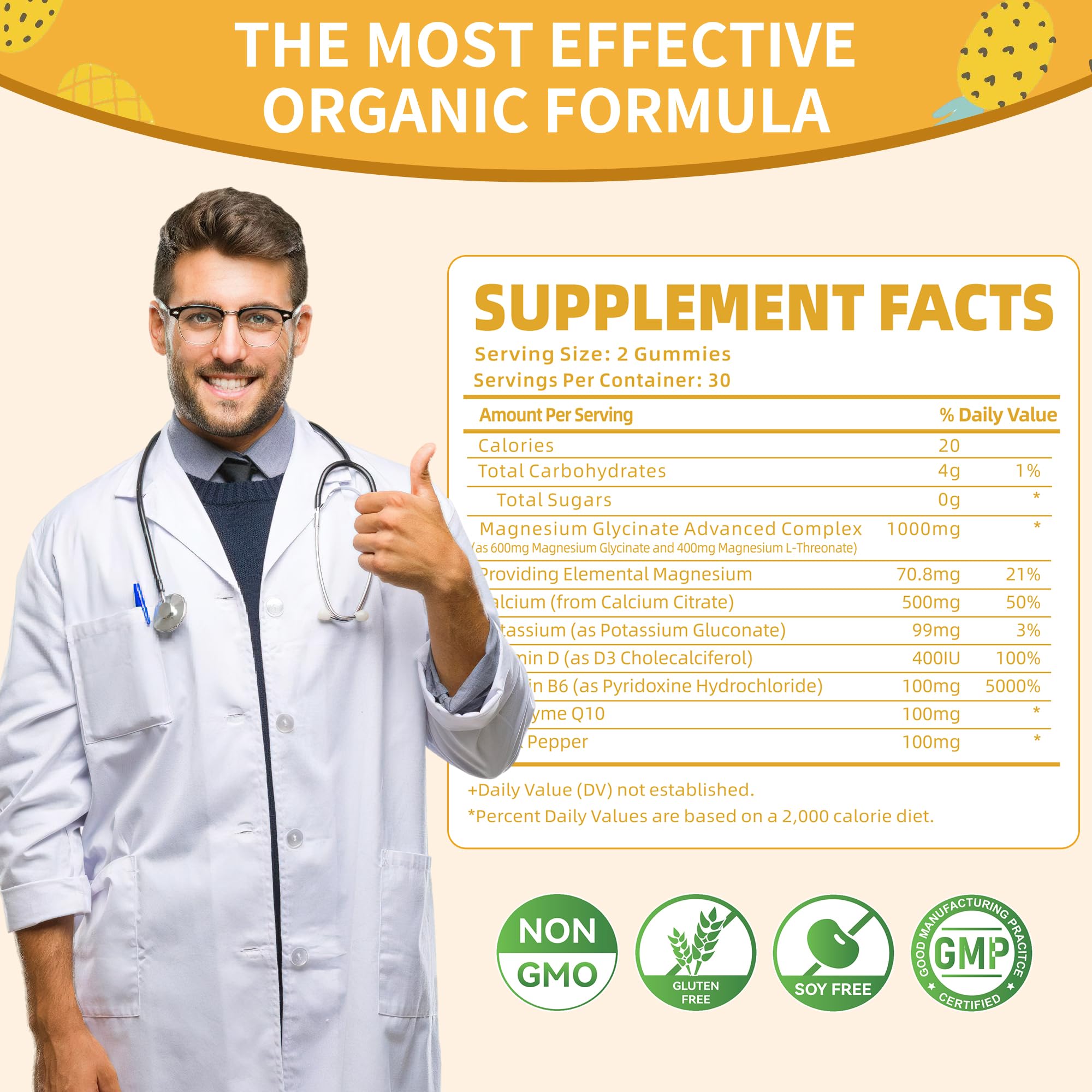 Magnesium Glycinate Gummies 1000mg - Sugar Free Magnesium Potassium Supplement with Vitamin D, B6, CoQ10 for Calm Mood & Sleep Support - 60 Pineapple Gummies -1 Pack Natures Aid uk supplements