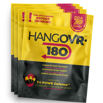 Hangovr 180 Tri-Power Before Drinking Defense 4 Pack - Support Liver & Brain Health, Feel Fresher & Better Energy - - Take Before Drinking for Relief, 3 Capsules per Pouch HANGOVR-180 uk supplements