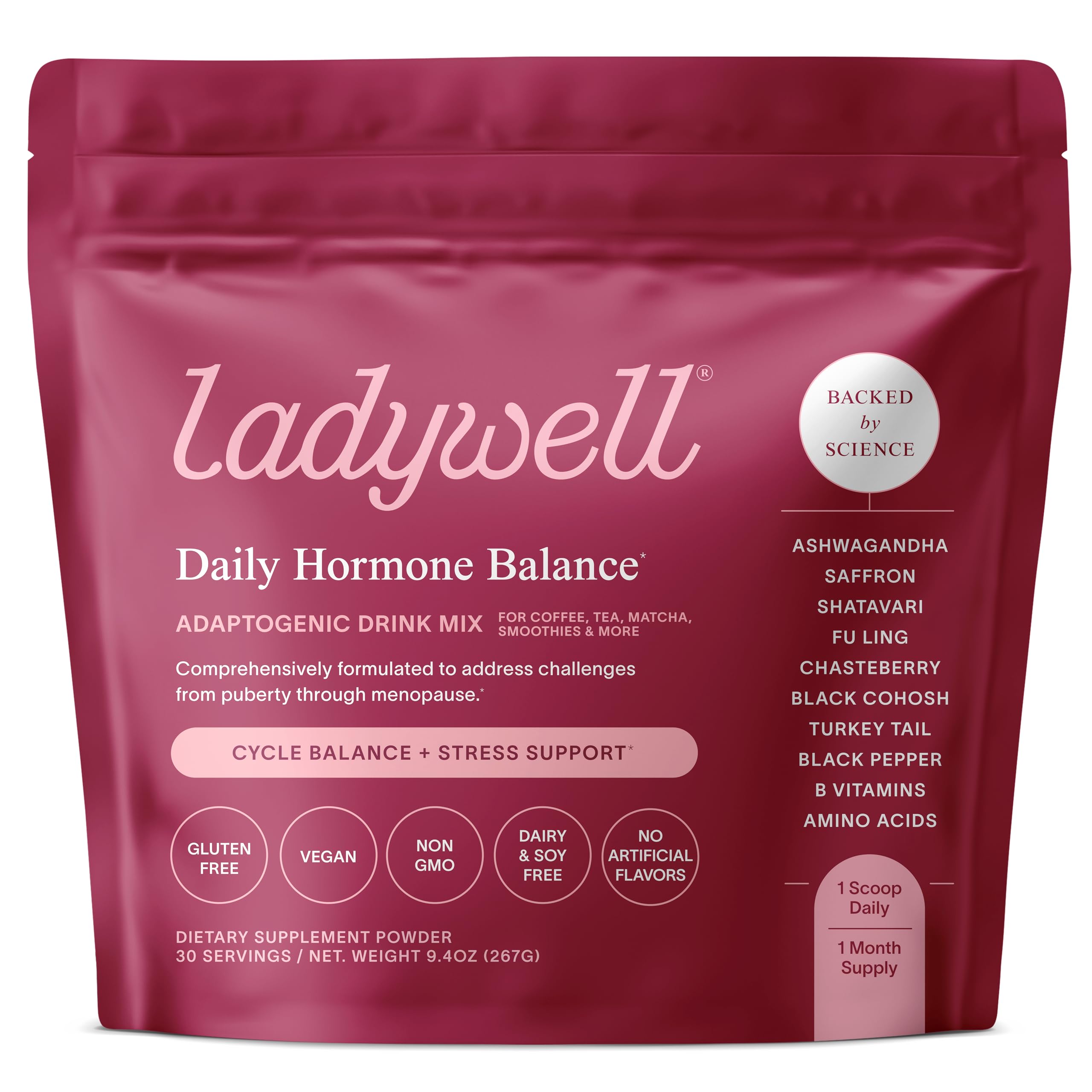 Ladywell Daily Hormone Balance Powder | Natural Cycle Support for Women | Supports Mood, Bloating, Cramps, Skin Health & Cravings with Chasteberry, B Vitamins, Ashwagandha, Saffron + | 30 Servings Ladywell uk supplements