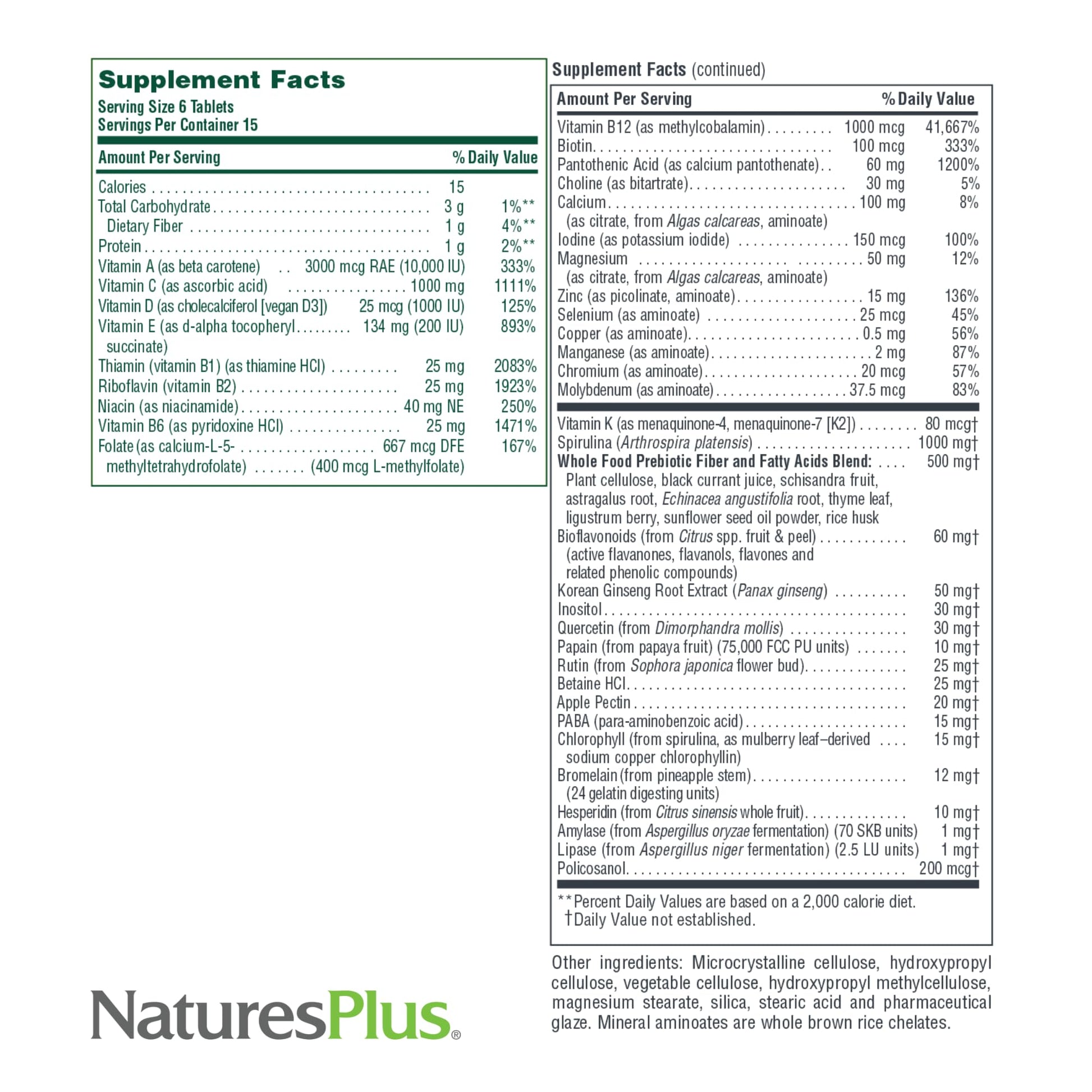 NaturesPlus Source of Life Mini-Tabs No Iron - 90 Vegetarian Mini Tablets - Easy to Swallow Natural Whole Food Multivitamin & Mineral Supplement for Health & Energy - 15 Servings NaturesPlus uk supplements