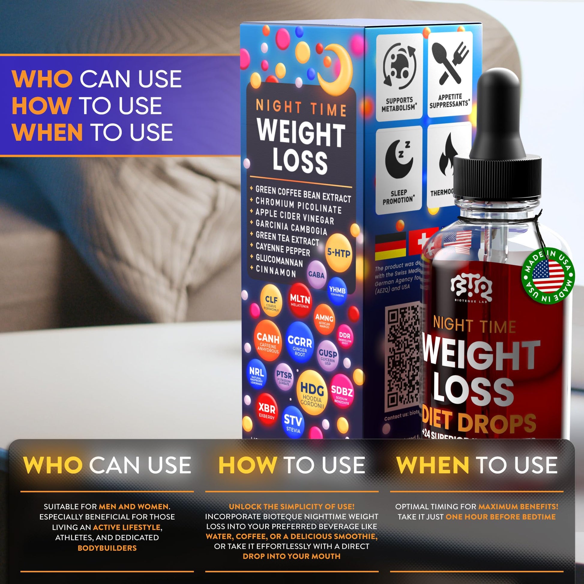 BIOTEQUELAB Night Time Weight Loss Diet Drops - Appetite Control, Fat BIOTEQUELAB uk supplements