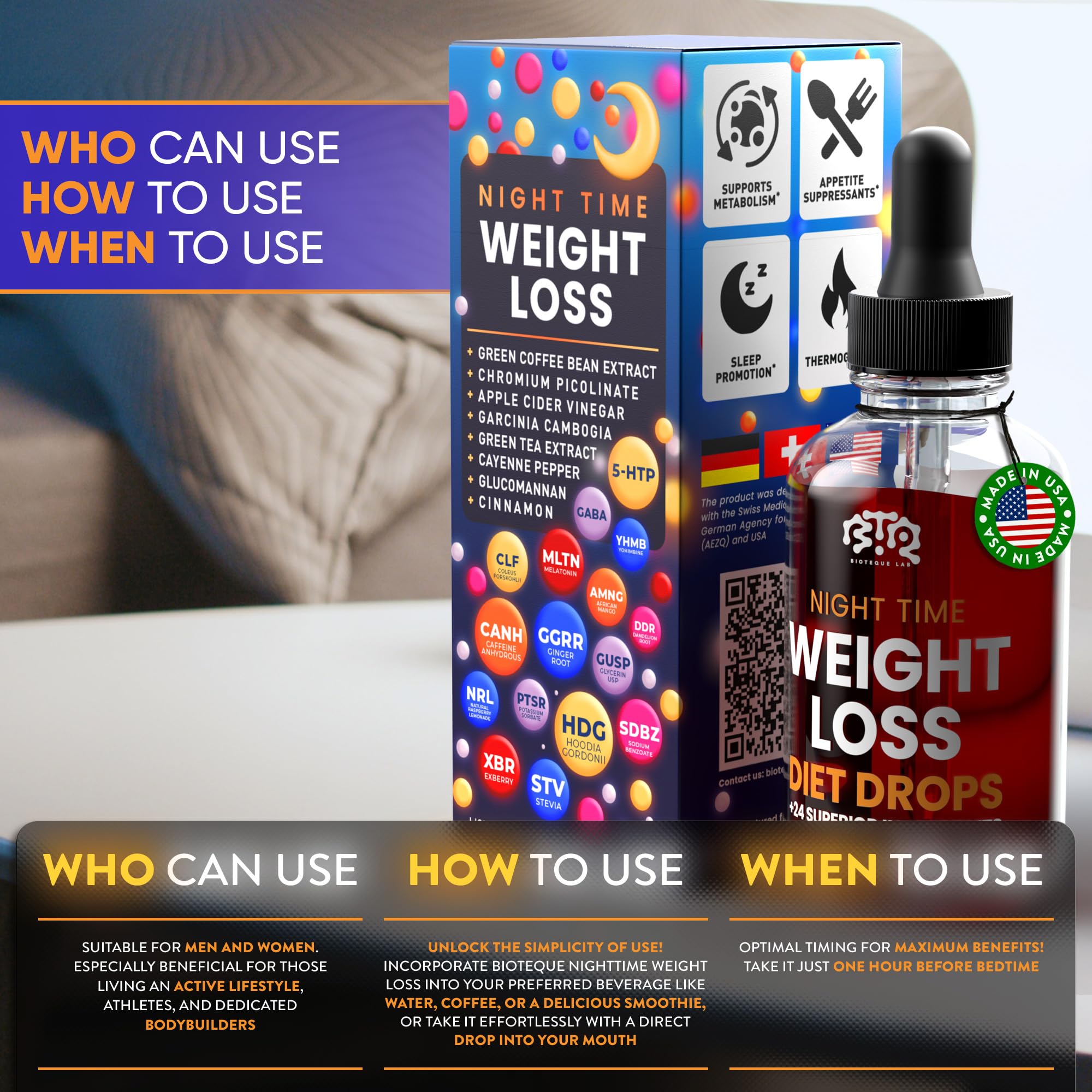 BIOTEQUELAB Night Time Weight Loss Diet Drops - Appetite Control, Fat BIOTEQUELAB uk supplements