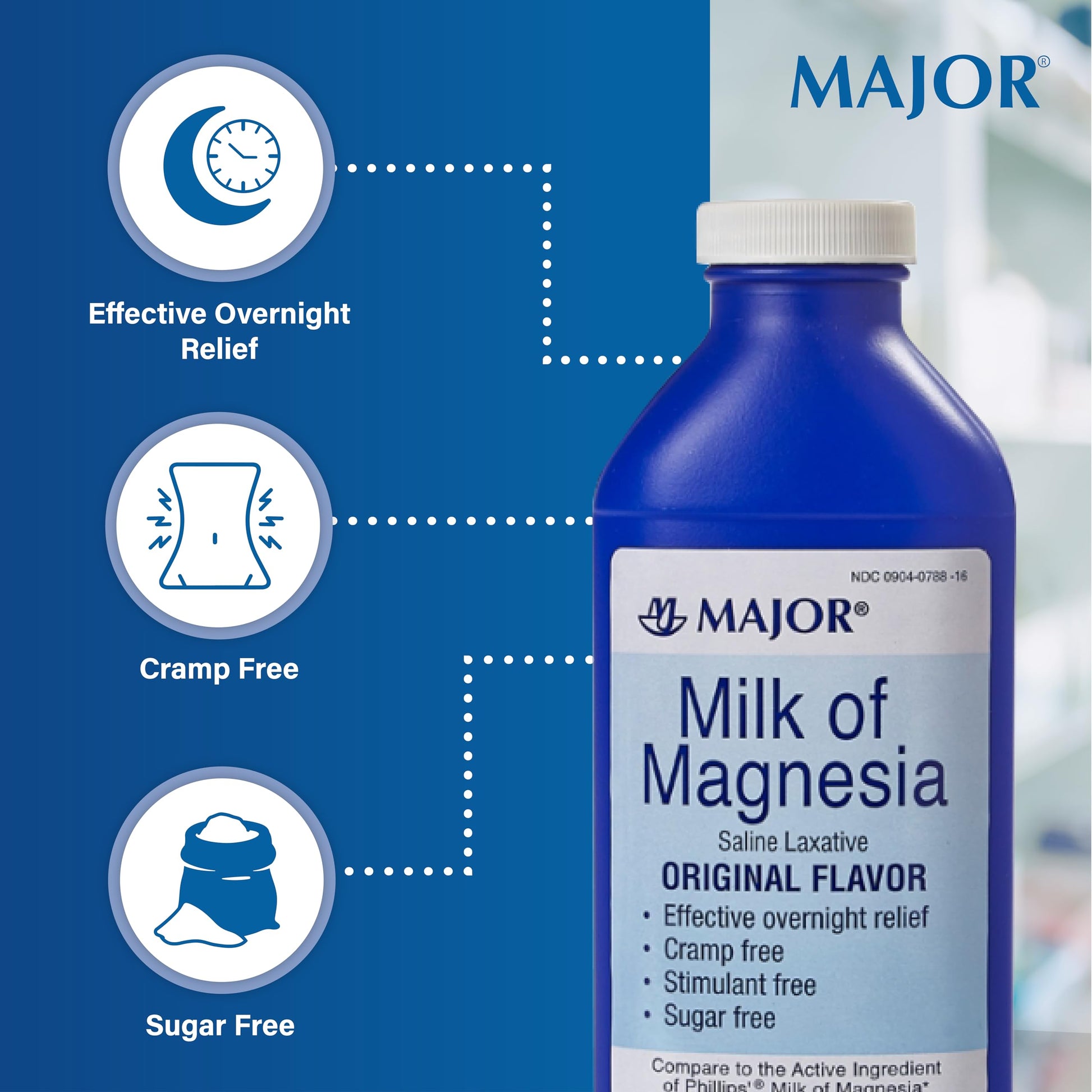 MAJOR Milk of Magnesia Saline Laxative - Original Flavor - Effective Overnight Relief - Stimulant-Free, Sugar-Free - 16 Fl Oz MAJOR uk supplements