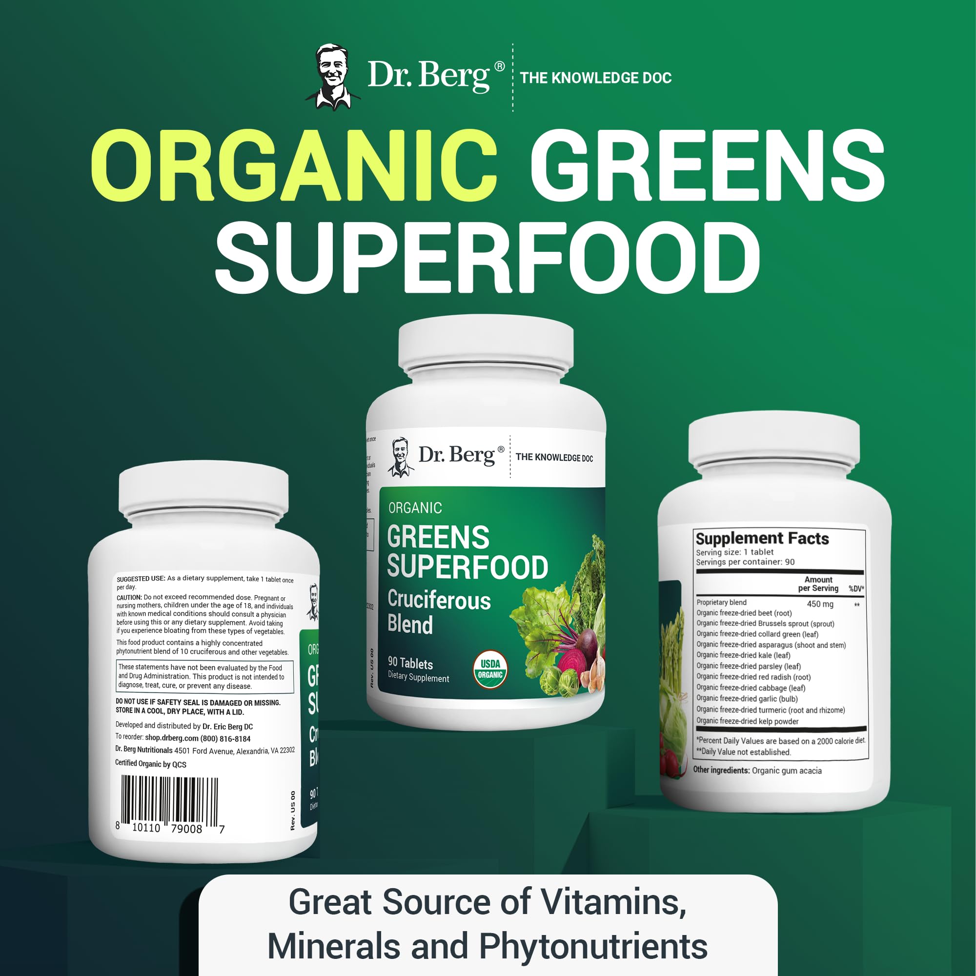 Dr. Berg's Greens Superfood Cruciferous Vegetable Tablets - Vegetable Supplements Dr. Berg Nutritionals uk supplements