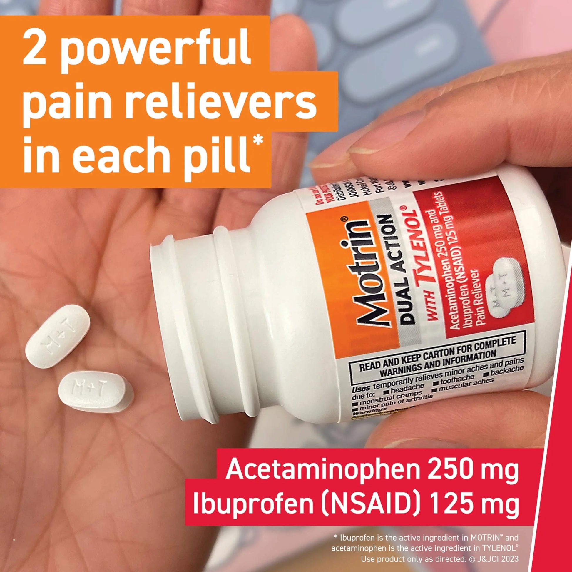 Motrin Dual Action with Tylenol, Fast-Acting Dual Action Pain Reliever with Ibuprofen & Acetaminophen for Minor Aches & Pains, Ibuprofen (NSAID) 125 mg & Acetaminophen 250 mg, 80 ct Motrin uk supplements