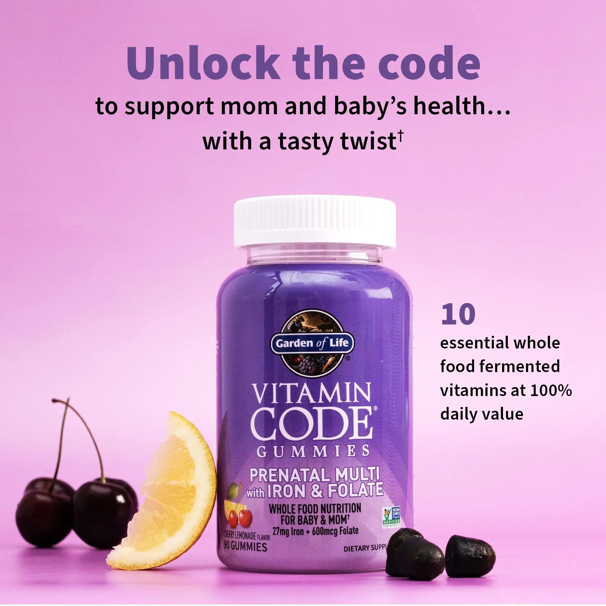 Essential Prenatal Gummy Vitamins for Women with Iron: Folate, Biotin, D3 & B12 + Probiotics for Digestion, Vitamin Code Multivitamin Garden of Life uk supplements