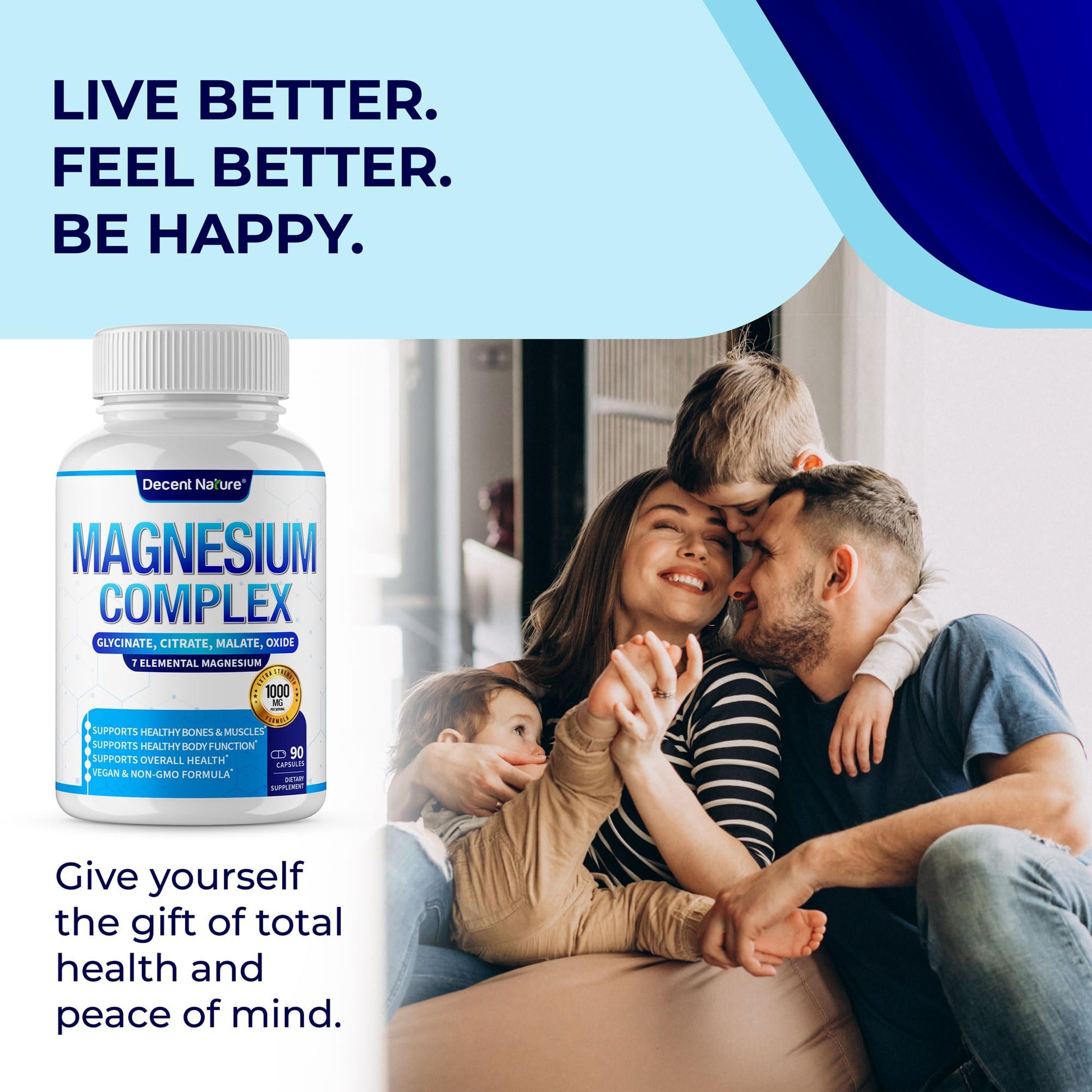 Magnesium Complex 7 Elemental Magnesium Supplement 1000mg – Magnesium Glycinate, Citrate, Malate, Taurate, Oxide, Aspartate, Orotate Non-GMO 90 Capsules DECENT NATURE uk supplements