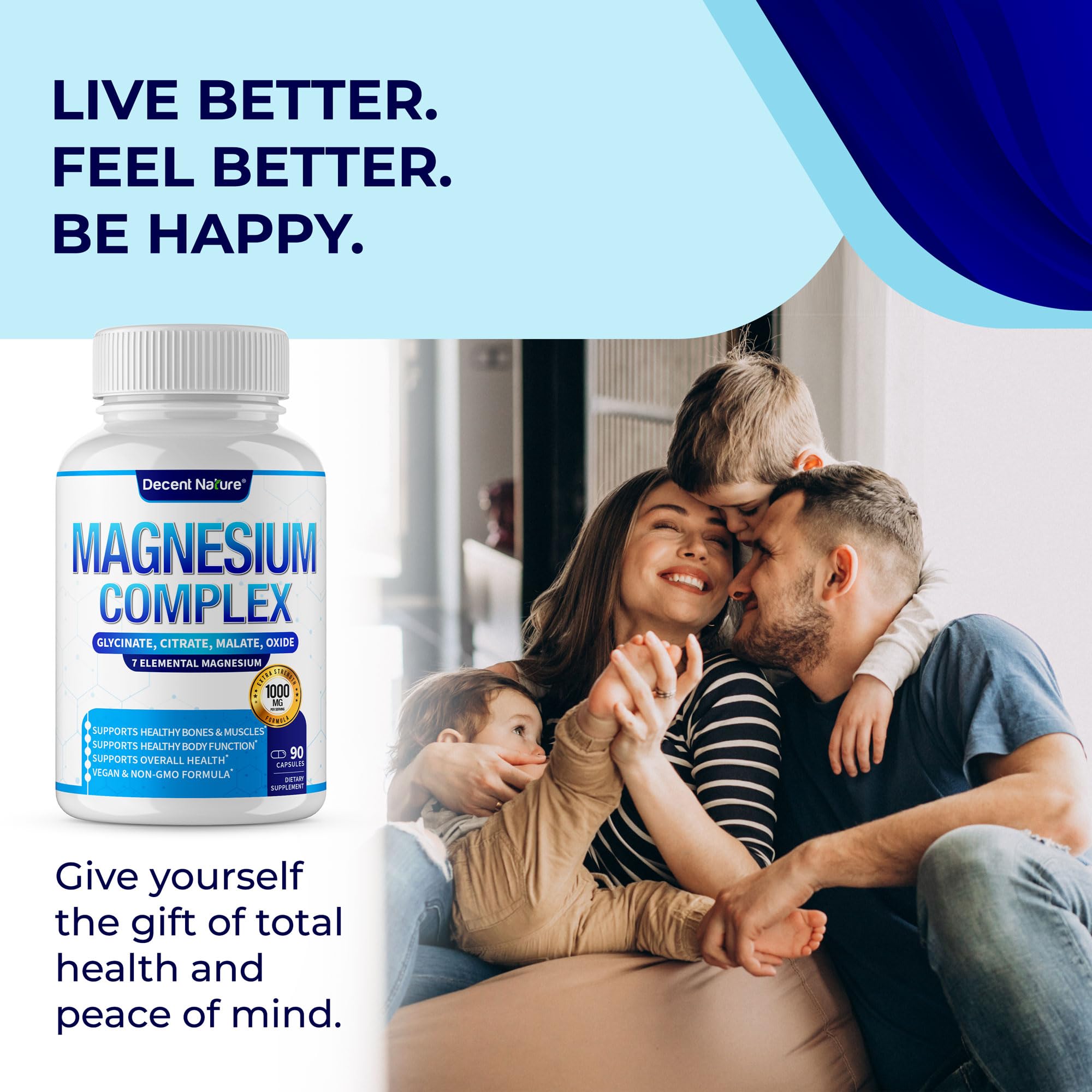 Magnesium Complex 7 Elemental Magnesium Supplement 1000mg – Magnesium Glycinate, Citrate, Malate, Taurate, Oxide, Aspartate, Orotate Non-GMO 90 Capsules DECENT NATURE uk supplements