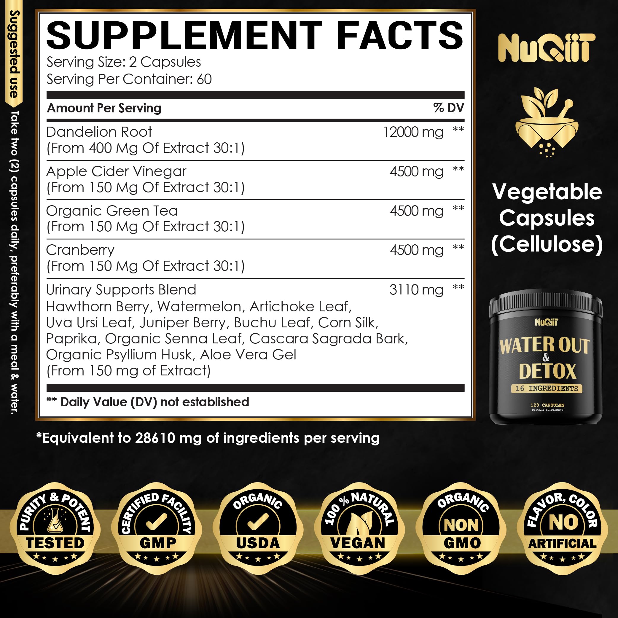 Nuqiit Water Out Supplement with Dandelion Root 12000mg Apple Cider Vinegar 4500mg & More Nuqiit uk supplements