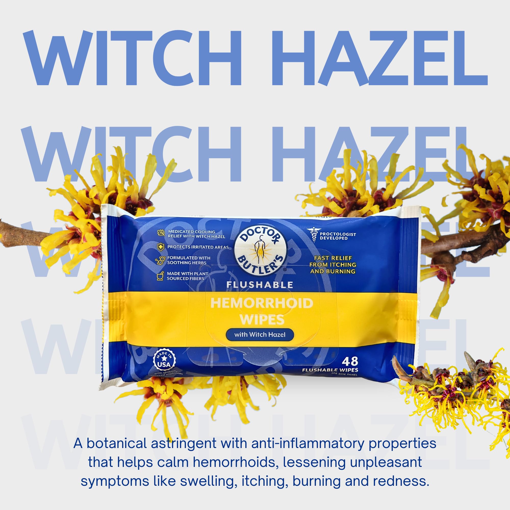 Doctor Butler's Flushable Hemorrhoid Wipes – Flushable Wipes with Witch Hazel to Soothe and Bring Relief from Discomfort Associated with Hemorrhoids (48 Wipes) Doctor Butler's uk supplements