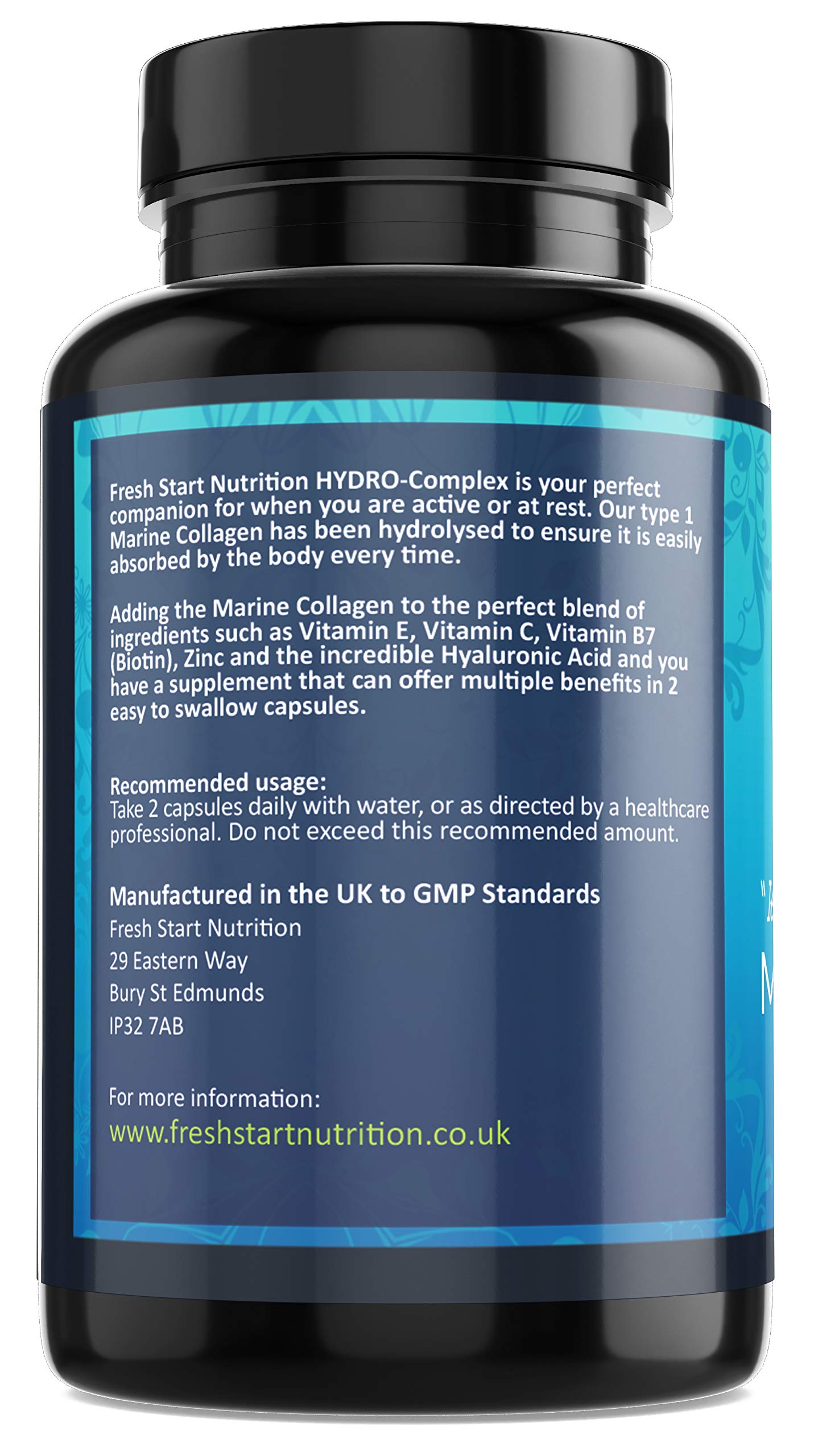 Marine Collagen Tablets 1000mg - 90 Premium Type 1 Hydrolysed Collagen Capsules with Hyaluronic Acid Fresh Start Nutrition uk supplements