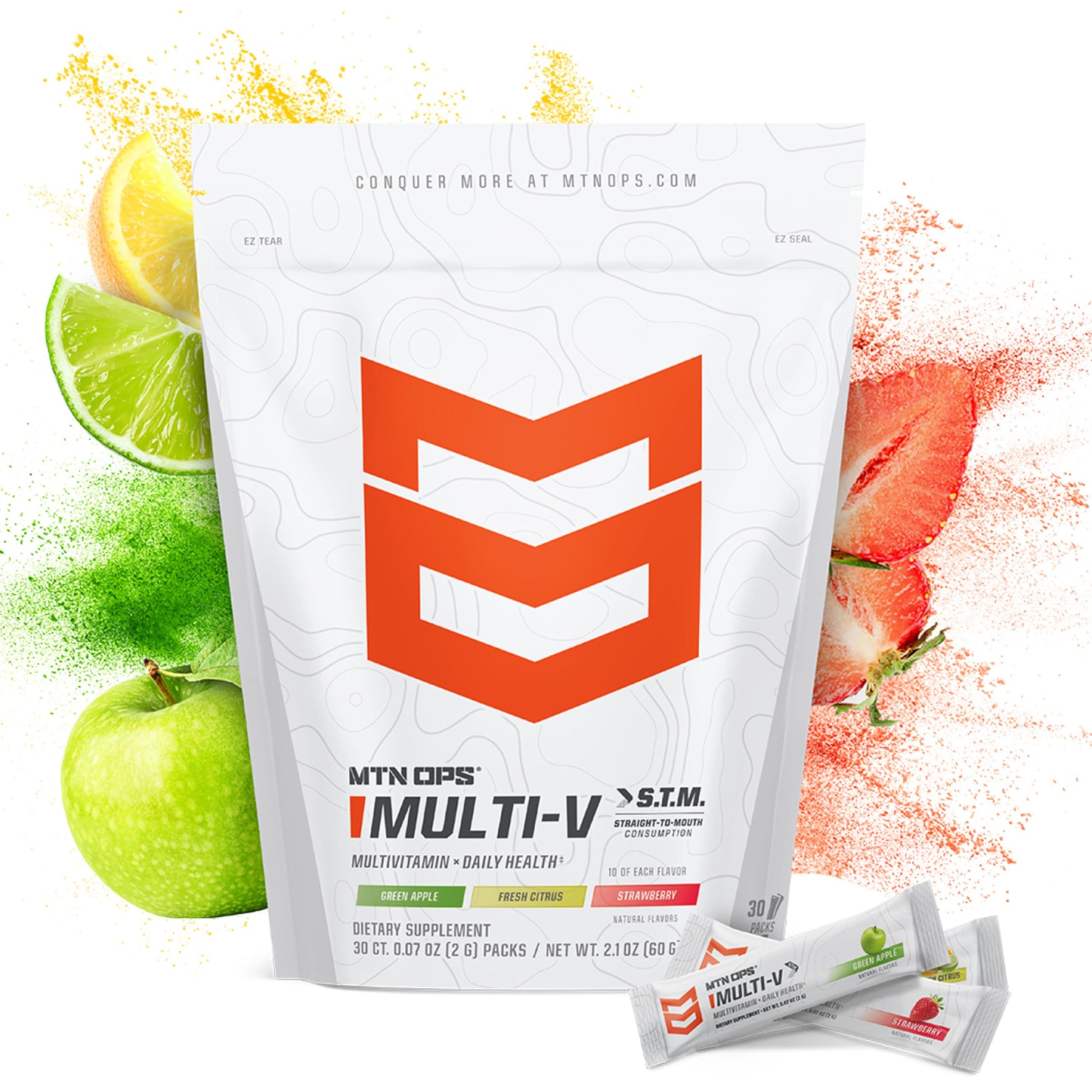 MTN OPS Multi‑V STM On‑the‑Go Daily Multivitamin for Men, Women & Kids – Straight‑to‑Mouth Vitamin C D3 B Zinc Packs – Gluten Free, Natural Flavors, 30 Servings MTN OPS uk supplements