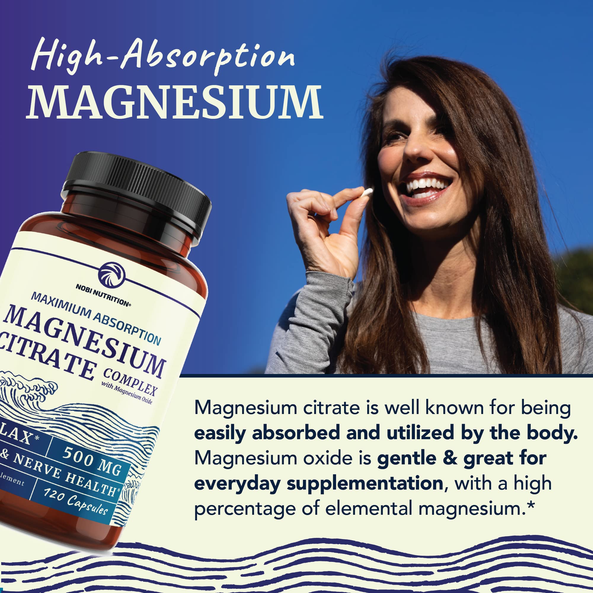Magnesium Citrate Complex 500 MG for Calm, Relaxation, Constipation & Digestion Nobi Nutrition uk supplements