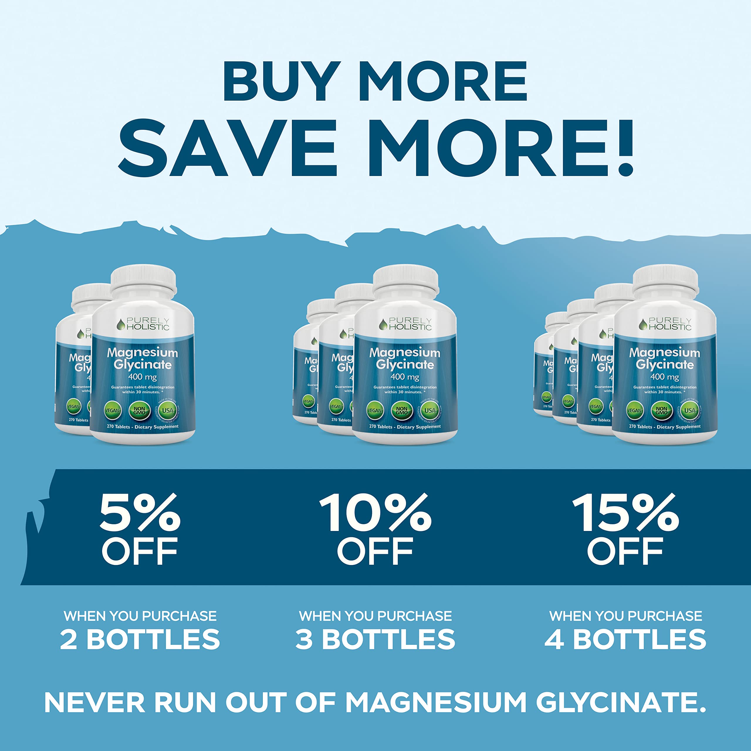 Magnesium Glycinate 400mg - 270 Magnesium Tablets (not Capsules) - 400 mg Elemental Magnesium - Highly Bioavailable - Vegan and Vegetarian - for Improved Sleep, Stress Relief & Cramp Defense Purely Holistic uk supplements
