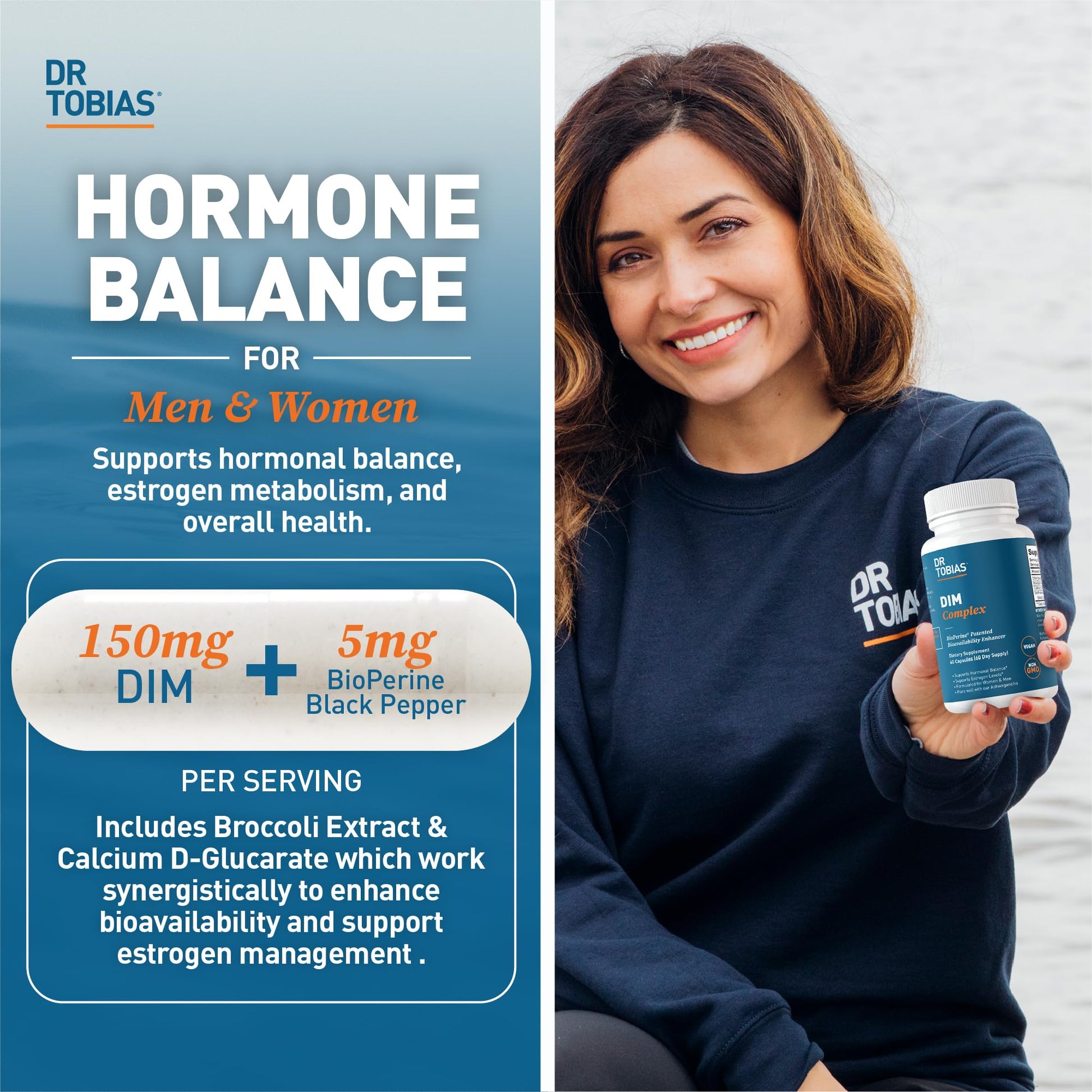 Dr. Tobias DIM Complex, Hormone Balance for Women & Men, DIM Supplement with BioPerine, Broccoli Extract & Calcium D-Glucarate Estrogen Detox Balance Complex, Non-GMO, Vegan, 60 Capsules Dr. Tobias uk supplements