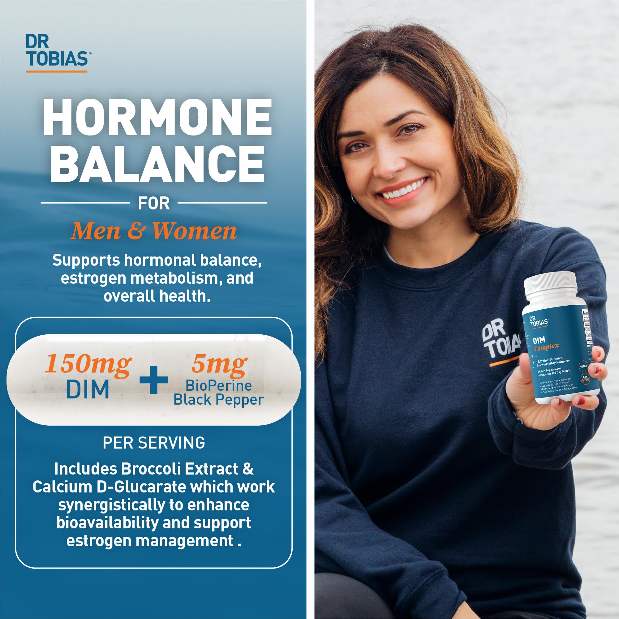 Dr. Tobias DIM Complex, Hormone Balance for Women & Men, DIM Supplement with BioPerine, Broccoli Extract & Calcium D-Glucarate Estrogen Detox Balance Complex, Non-GMO, Vegan, 60 Capsules Dr. Tobias uk supplements