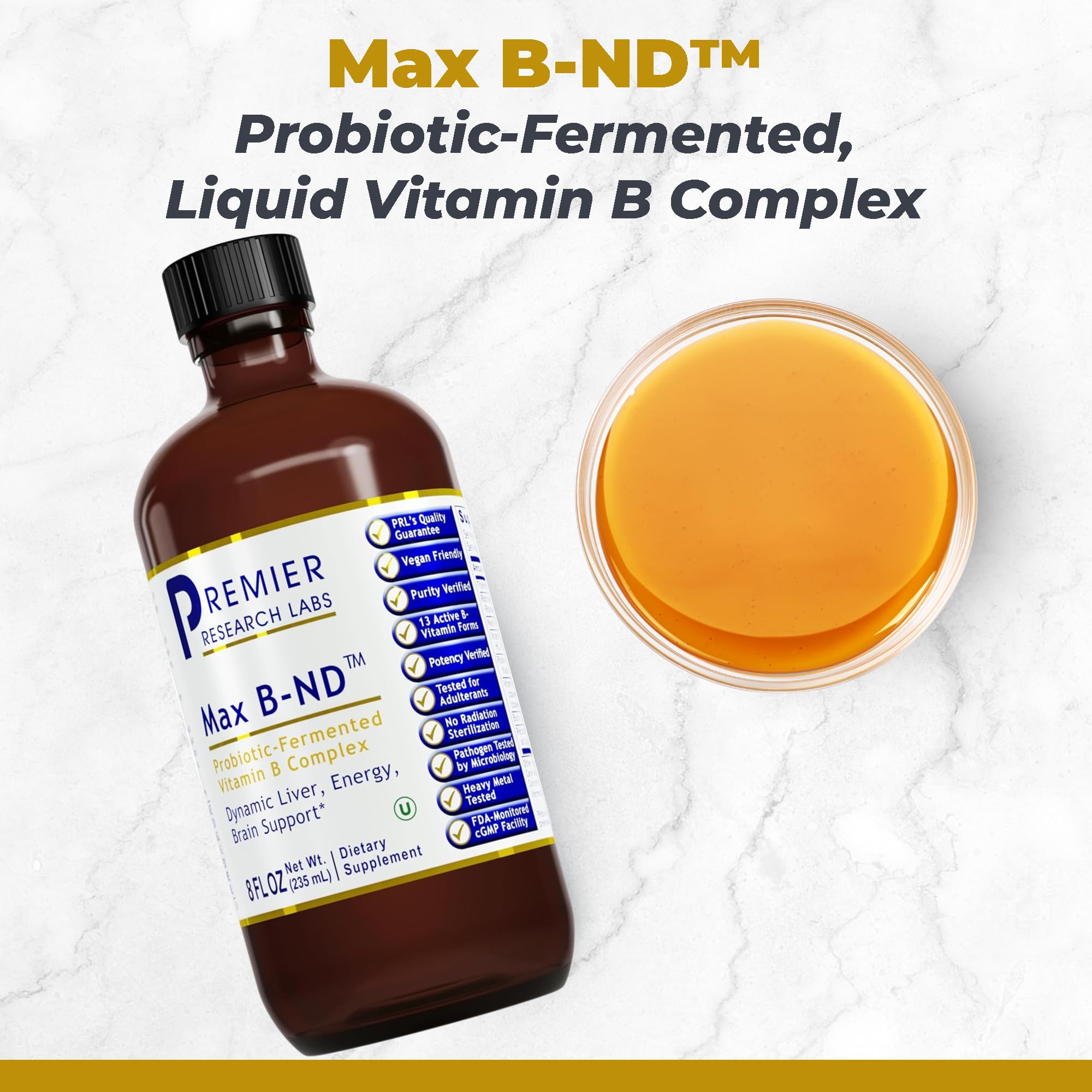 Premier Research Labs Max B-ND - Liquid Vitamin B Complex for Liver & Brain Health, Sublingual Drops for Men & Women with Thiamin, B12 & B6-8 Fl Oz Bottle Premier Research Labs uk supplements