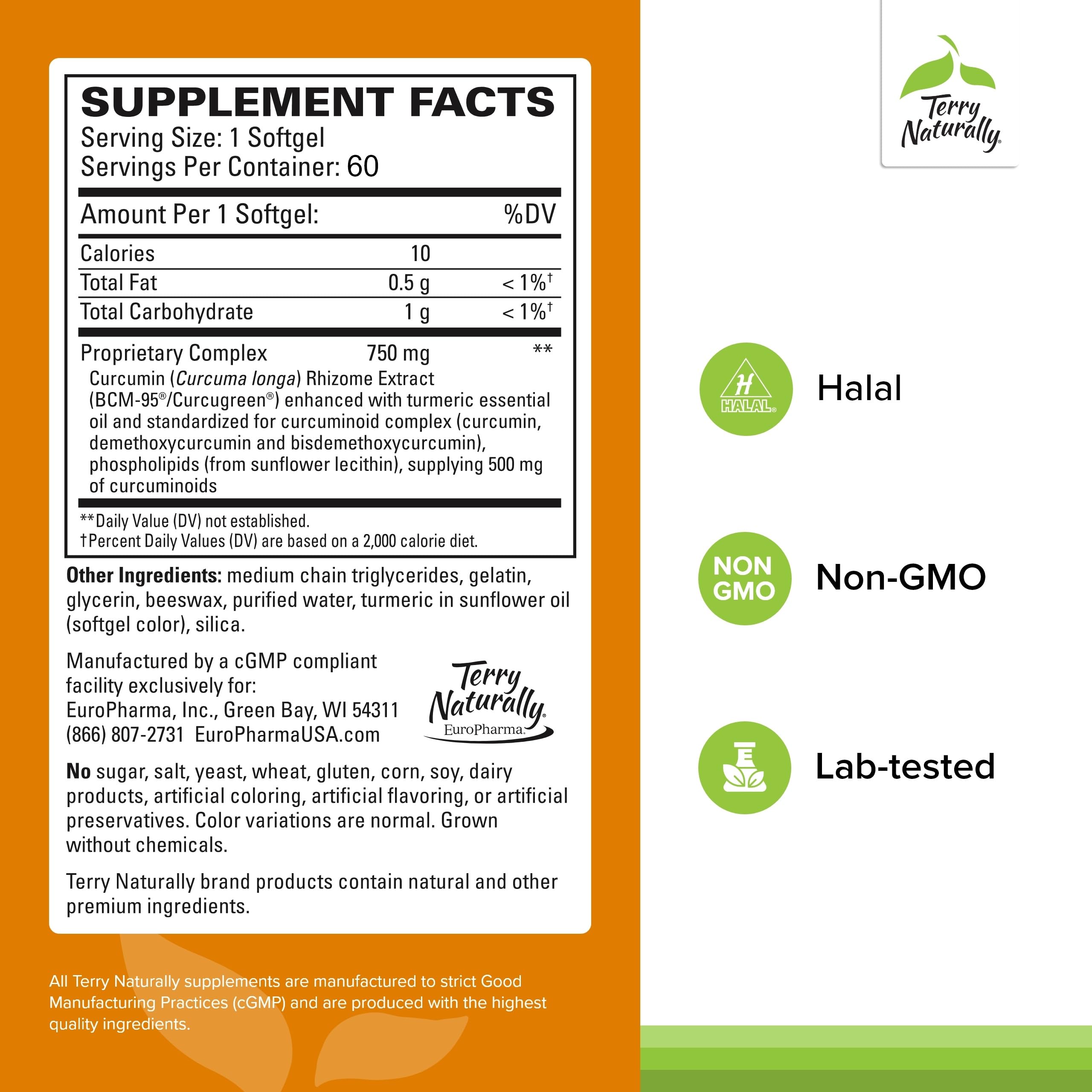 Terry Naturally CuraMed 750mg - Antioxidant Supplement for Brain & Heart Health Support - Dietary Supplement with High-Potency Curcumin Complex - Kidney, Liver & Immune Health Support - 60 Softgels Terry Naturally uk supplements
