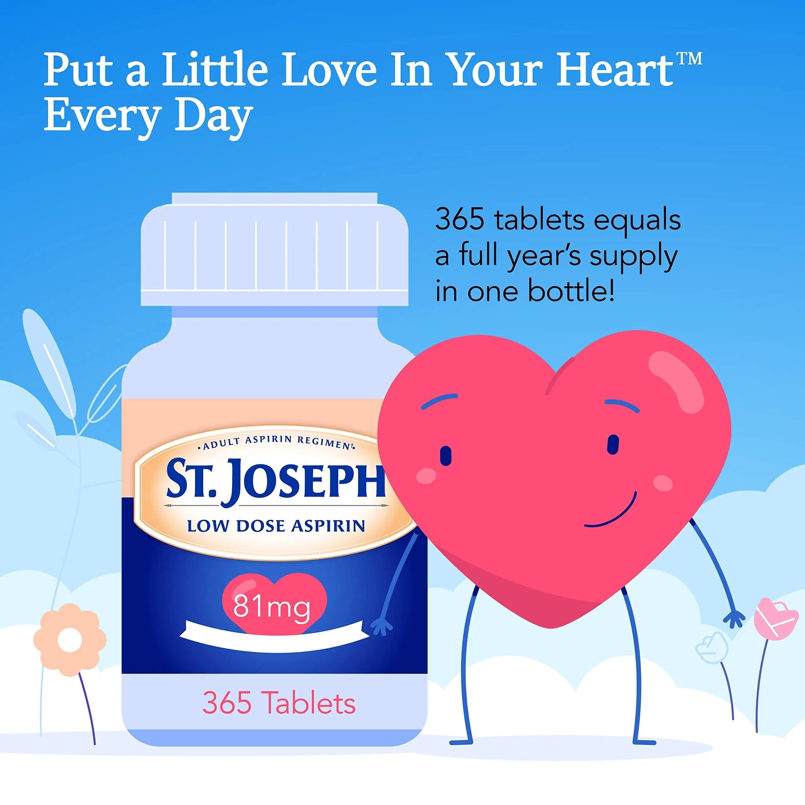 St. Joseph Aspirin Pain Reliever (NSAID) 81mg, Enteric Safety Coated, Adult Low Dose Aspirin, 365 ct St. Joseph uk supplements