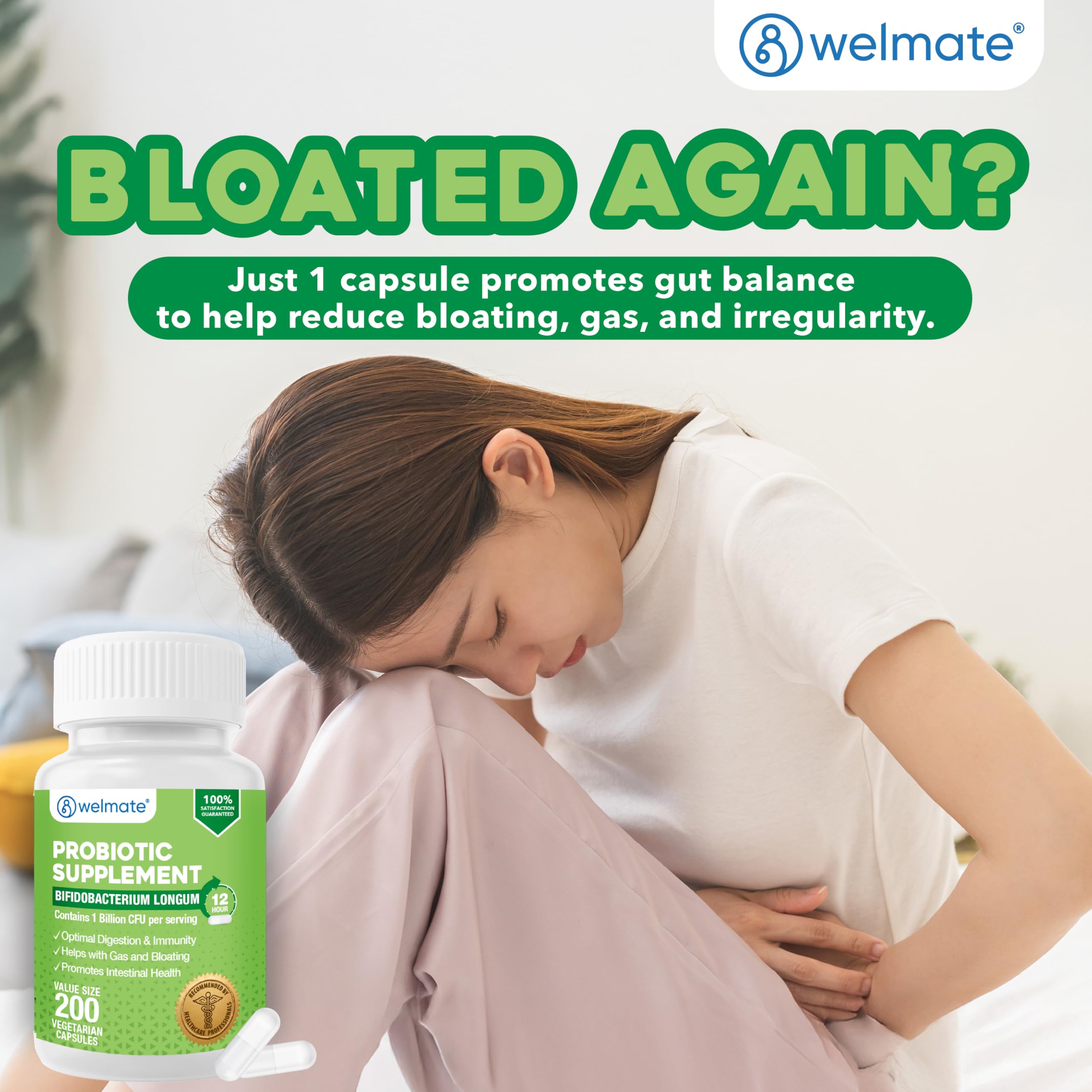 WELMATE Bifidobacterium - Probiotic Supplement - Supports Gut Health - Immune Support - Digestive Enzymes - Gluten Free - Vegan - Men & Womens Probiotic - Value Size - 200 Count WELMATE uk supplements