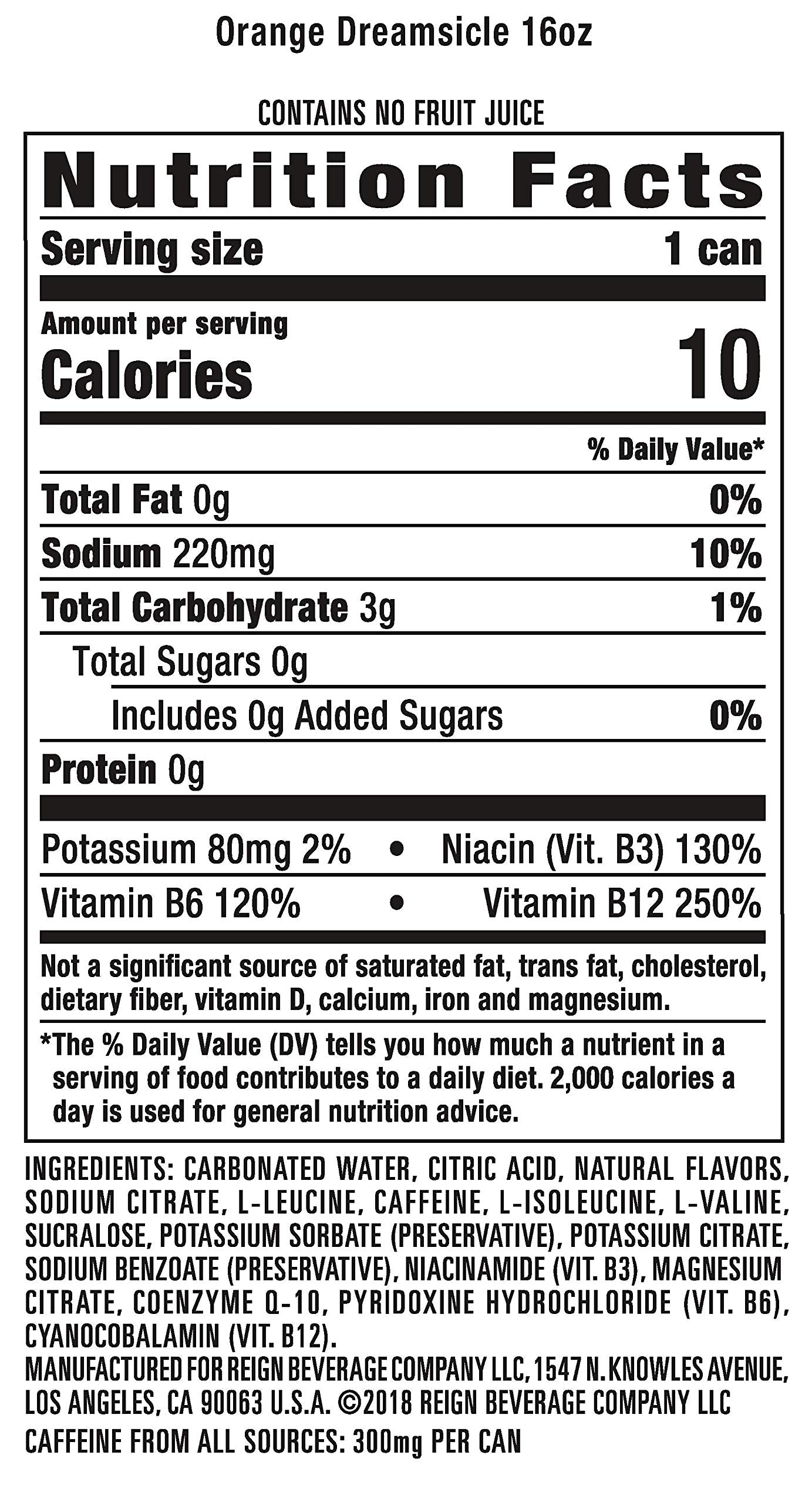 Reign Total Body Fuel, Orange Dreamsicle, Fitness & Performance Drink, 16 Fl Oz (Pack of 12) Reign uk supplements