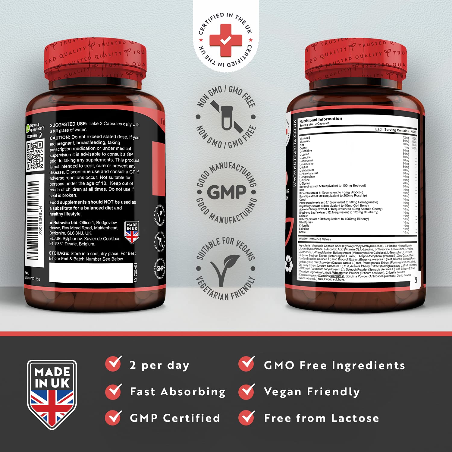 Vegan Collagen 1000mg Advanced Superfood Blend - 180 Capsules (3 Month Supply) Nutravita uk supplements